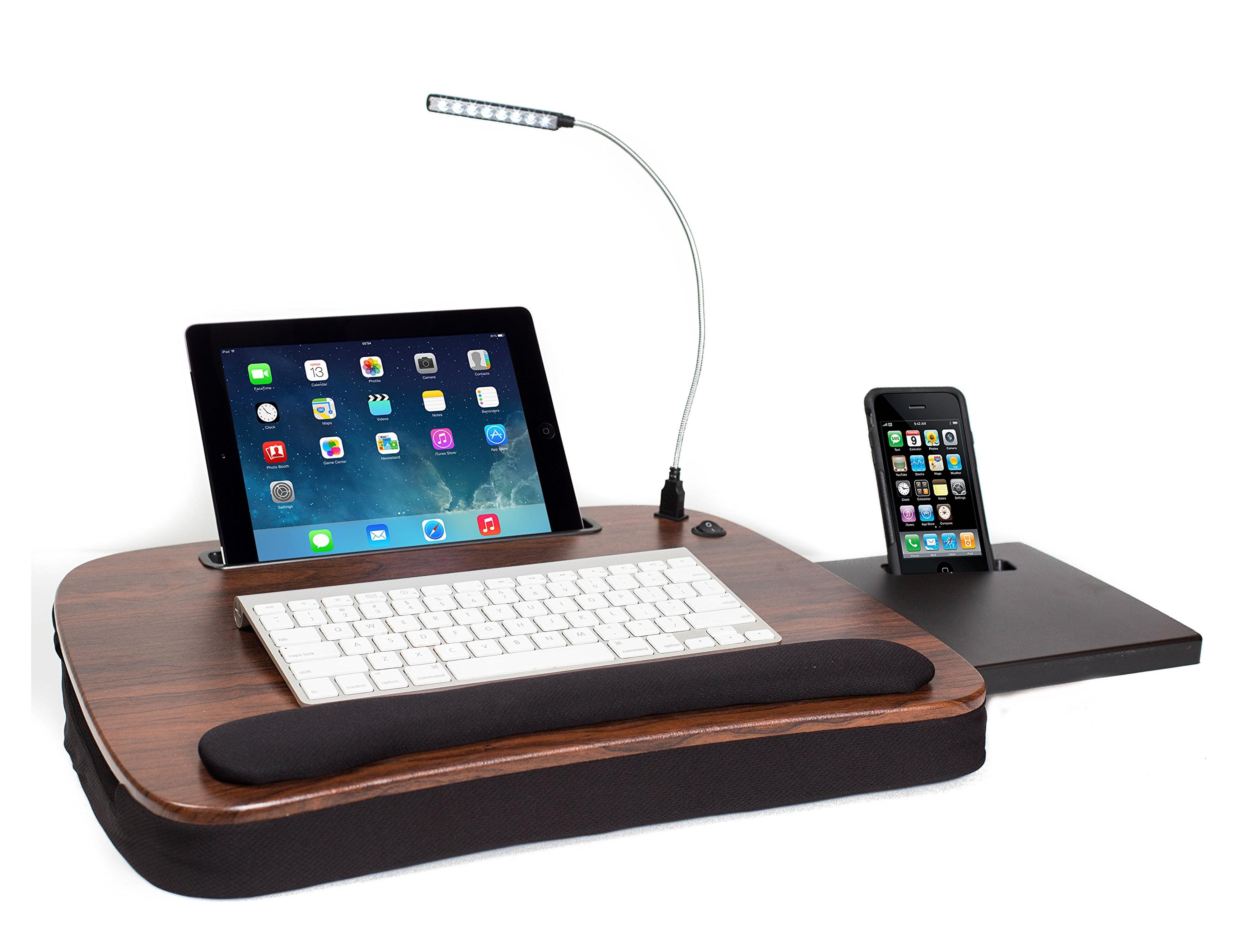 Sofia + Sam Multi Tasking Memory Foam Lap Desk with USB Light (Wood Top) | Supports Laptops Up To 15 Inches