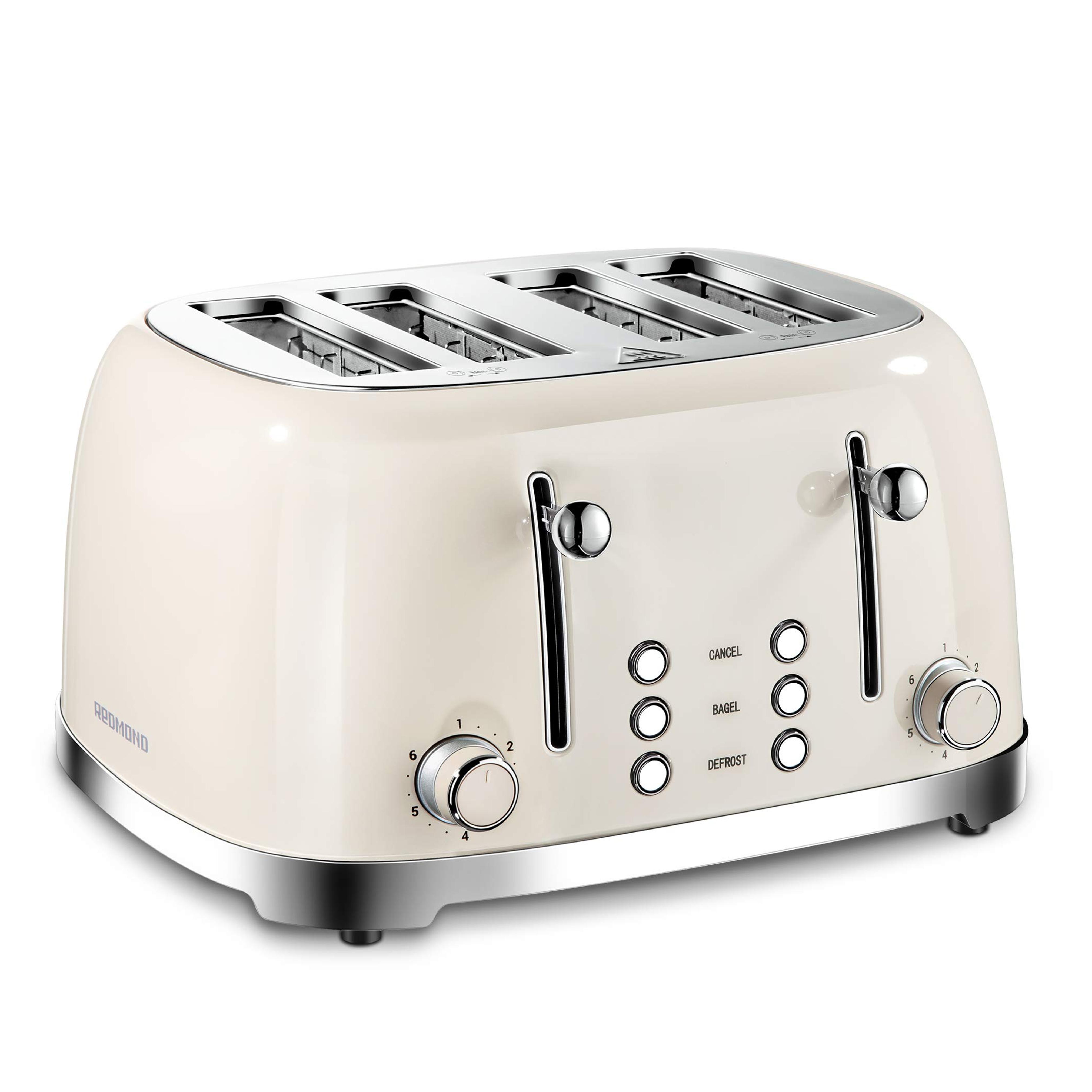 REDMOND 4 Slice Toaster Retro Stainless Steel Toasters with Bagel Defrost Cancel Function, 6 Browning Settings, Cream, ST033