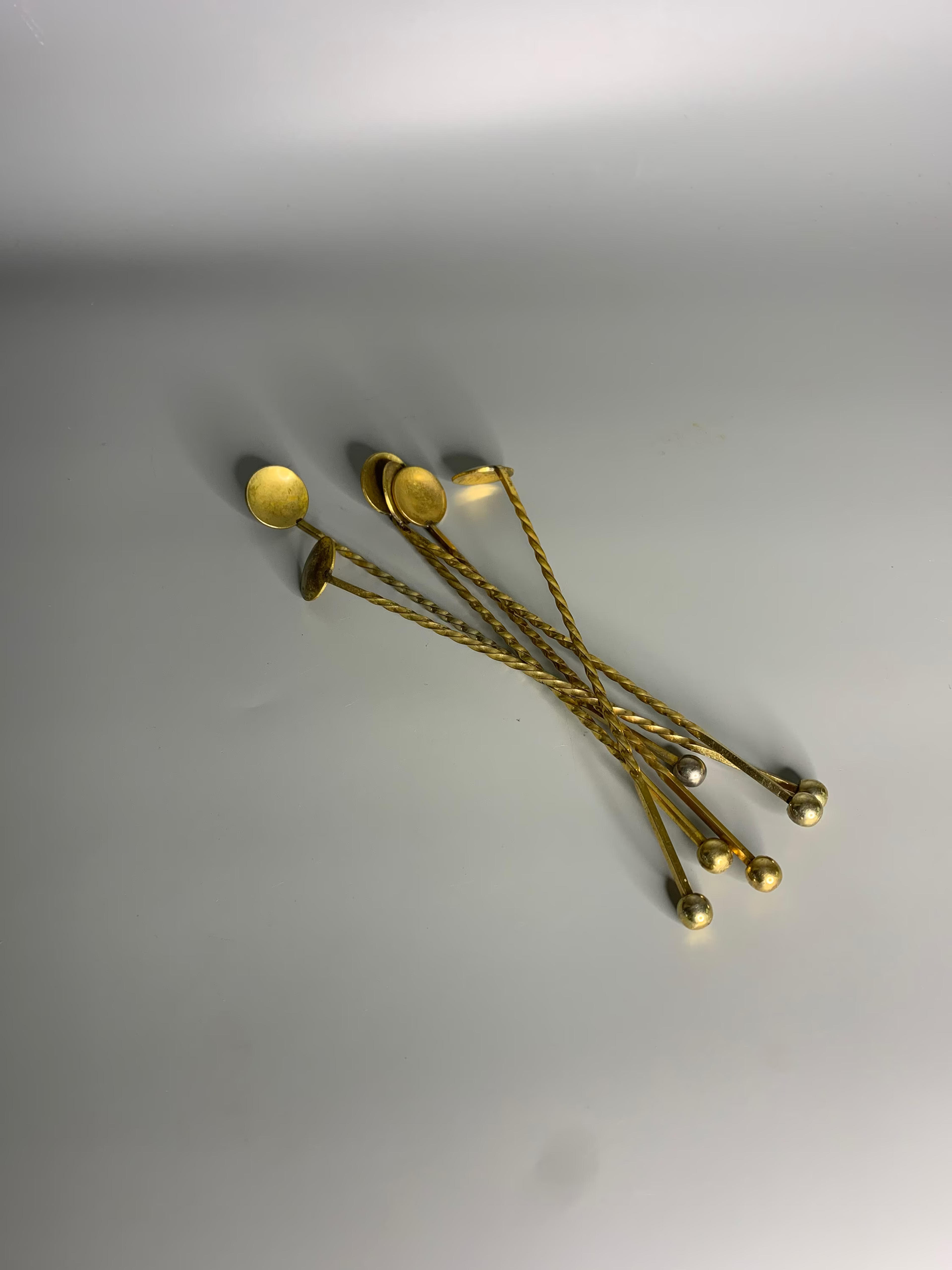 French 6 vintage brass cocktail spoon set of 6 kitchenware barware