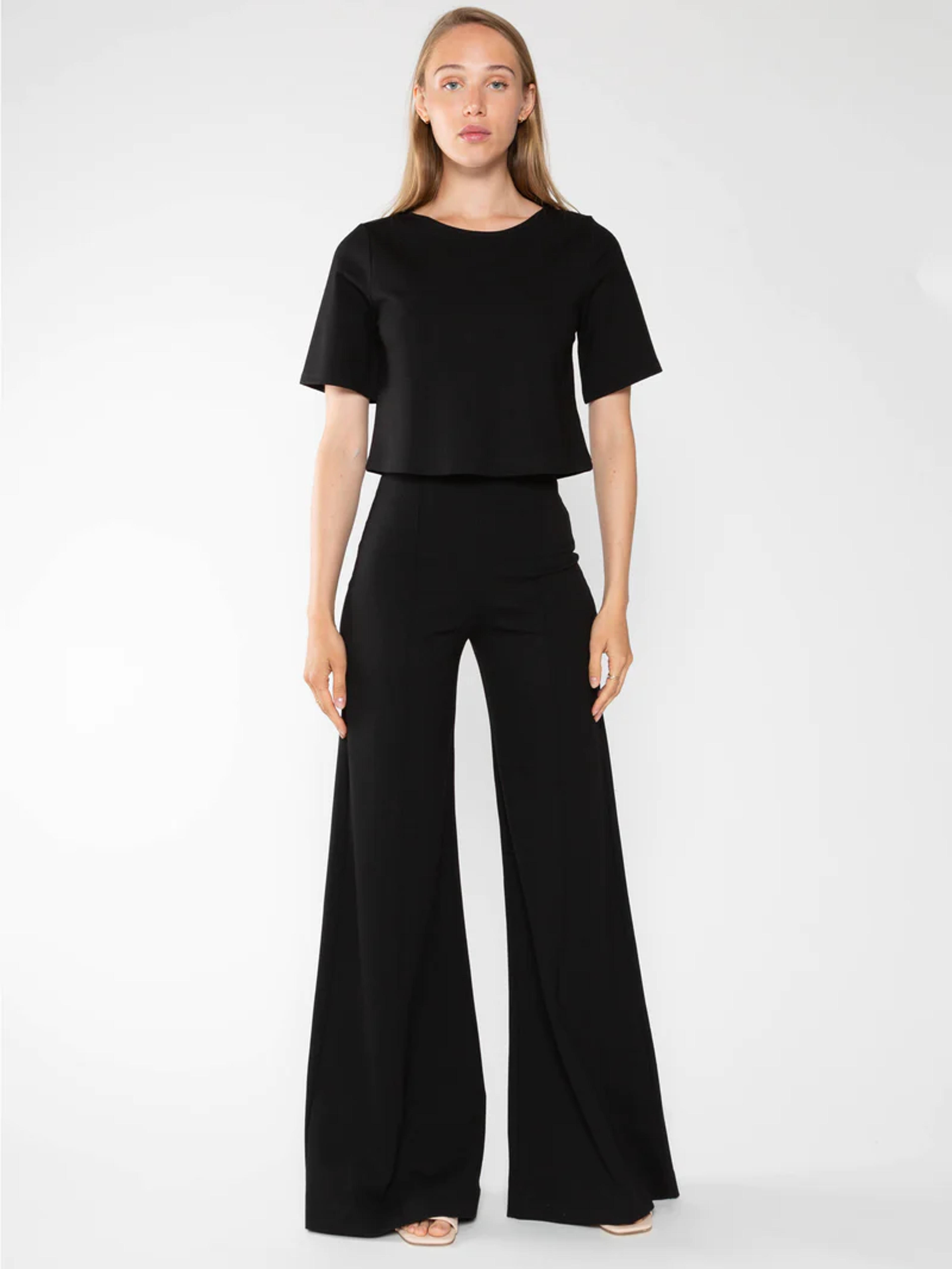 Black Ponte Knit Wide Leg Pant