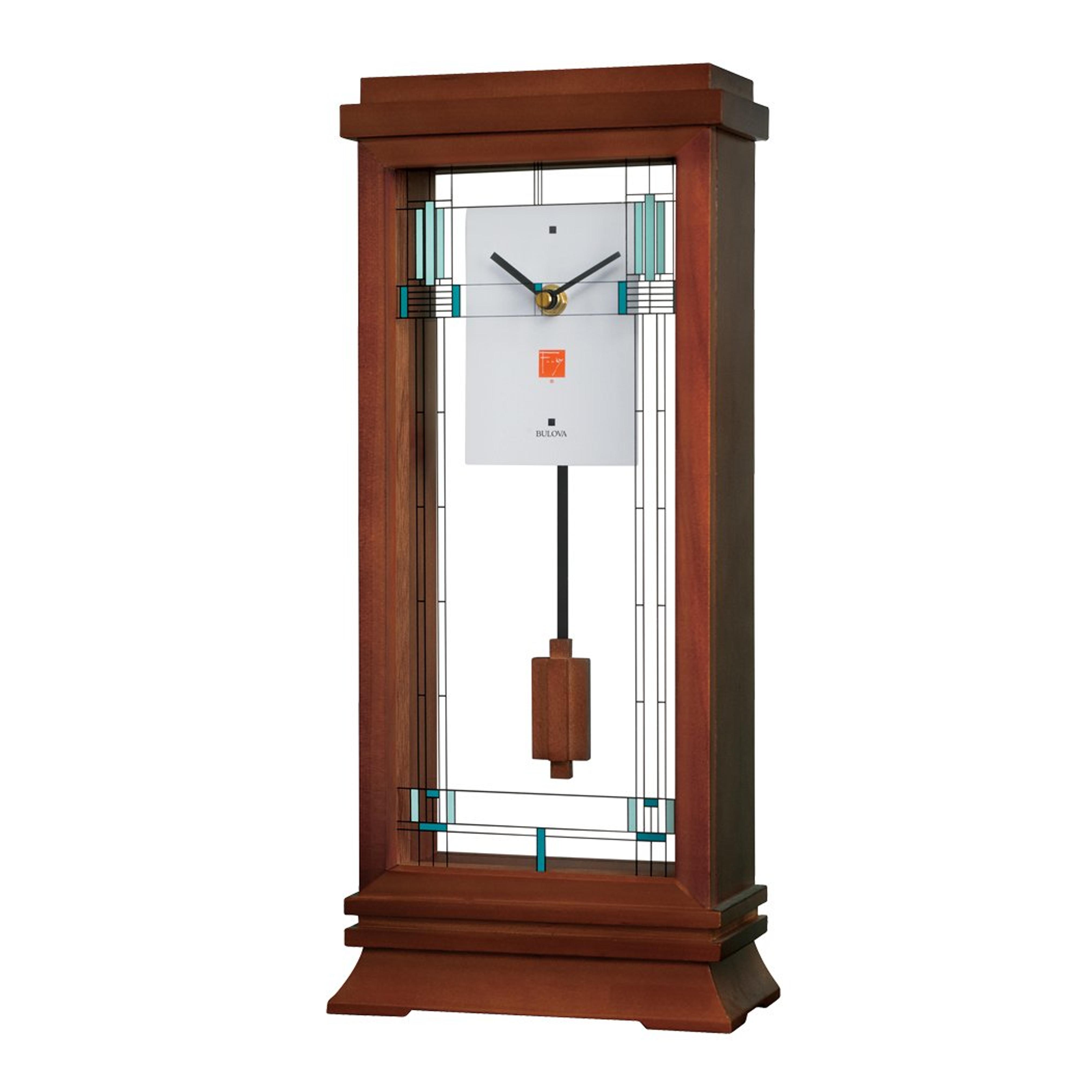 Bulova B1839 Willits Frank Lloyd Wright Mantel Clock, 14", Walnut Finish