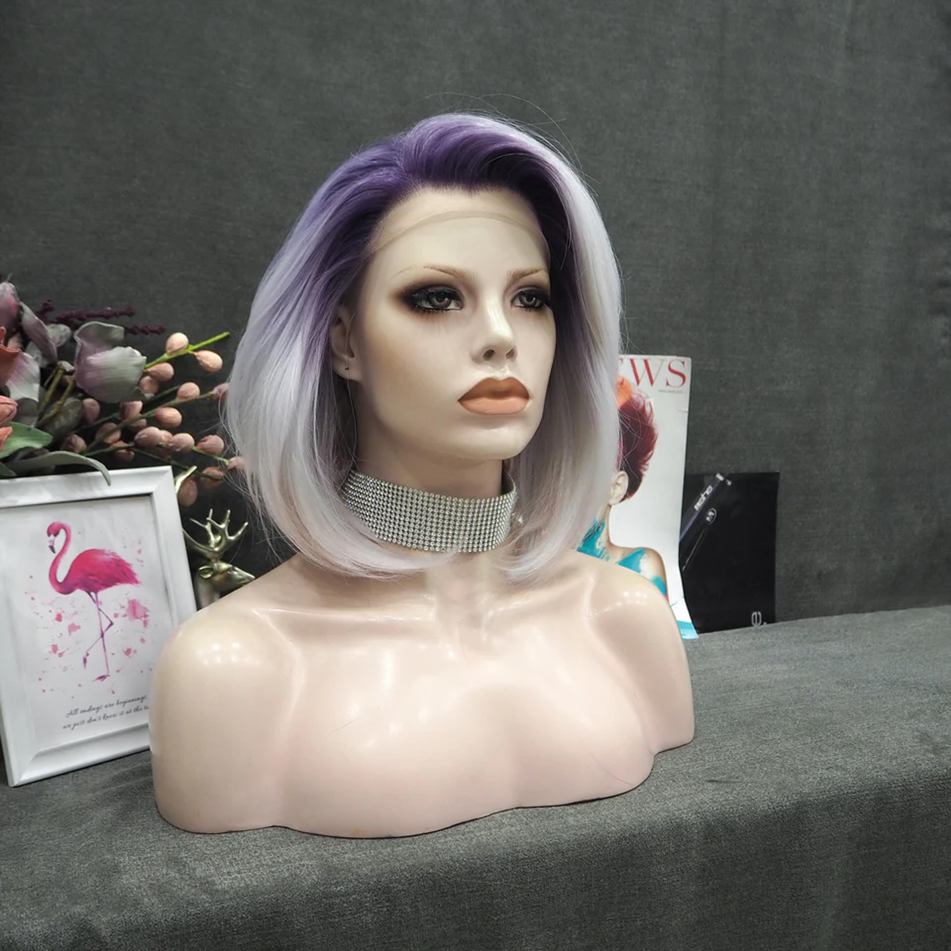 Winter- Purple white Ombre Short Bob Synthetic Lace Front Wig Imstyle | Imstyle-wigs