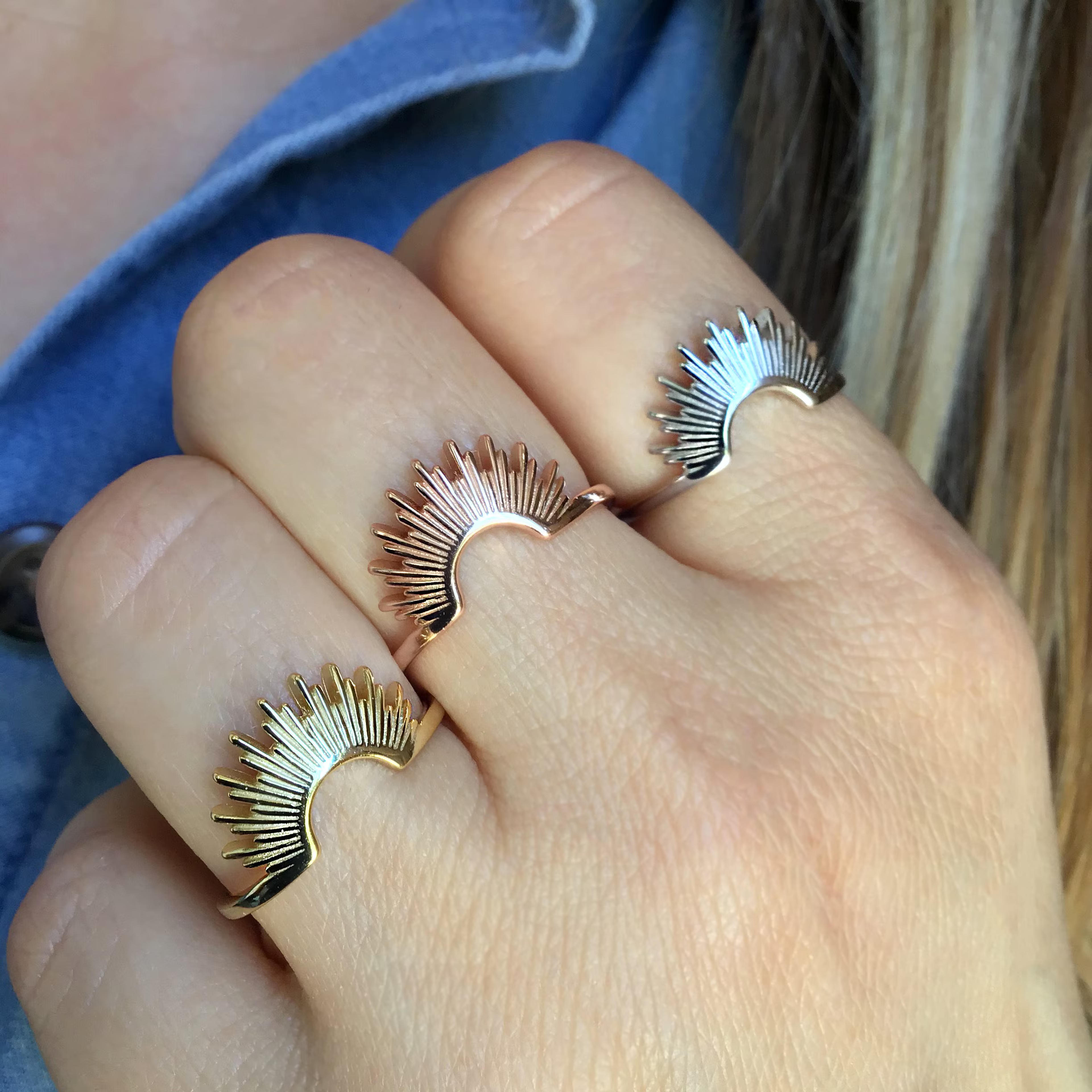 Sterling Silver Sunburst ring, Sunburst ring, Sun ring,Rising sun ring,Celestial ring, Gold dainty ring, spike ring, curved ring, star ring