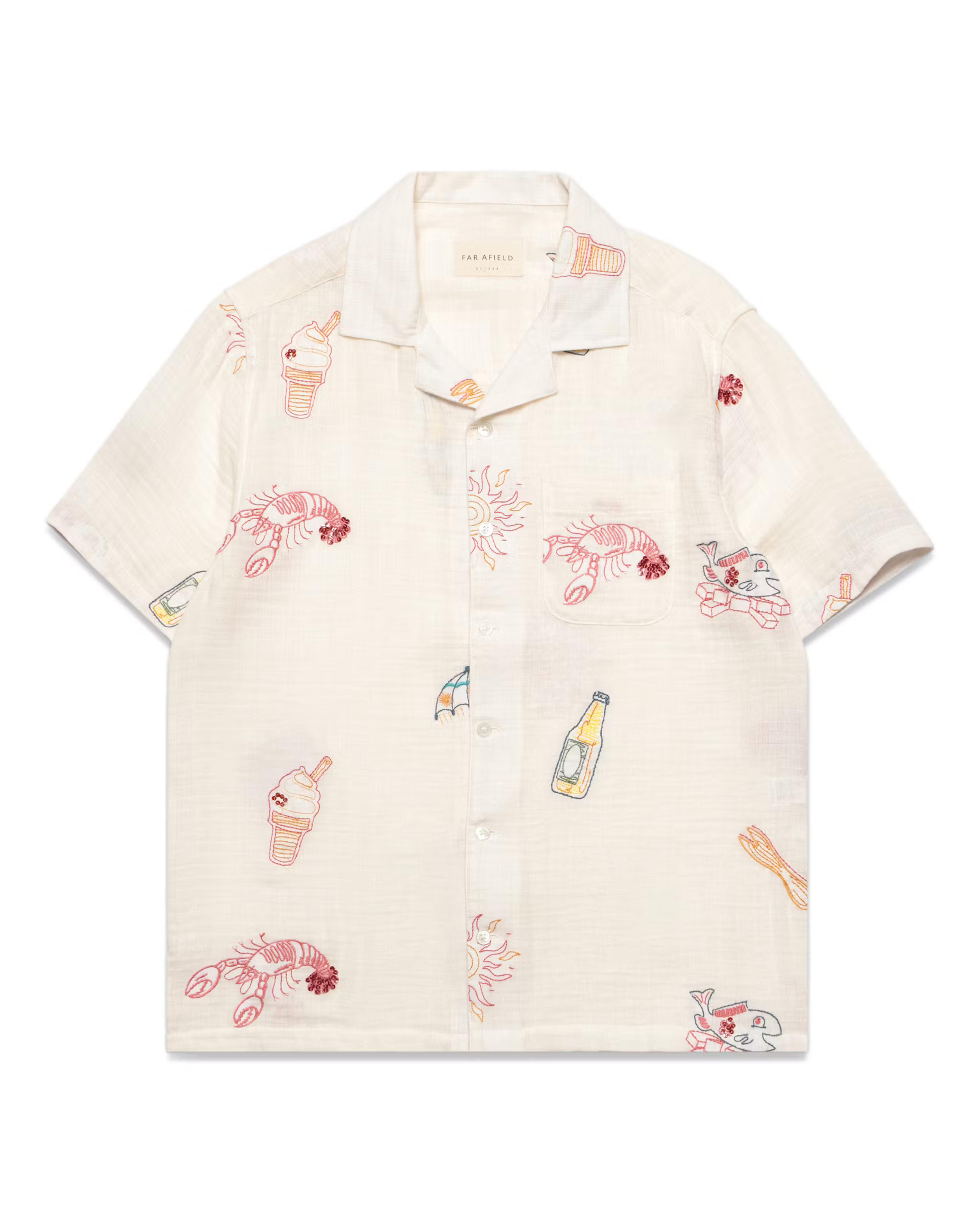 Far Afield Stachio Summer Menu Short Sleeve Shirt - White | Short Sleeve Shirts | Huckberry