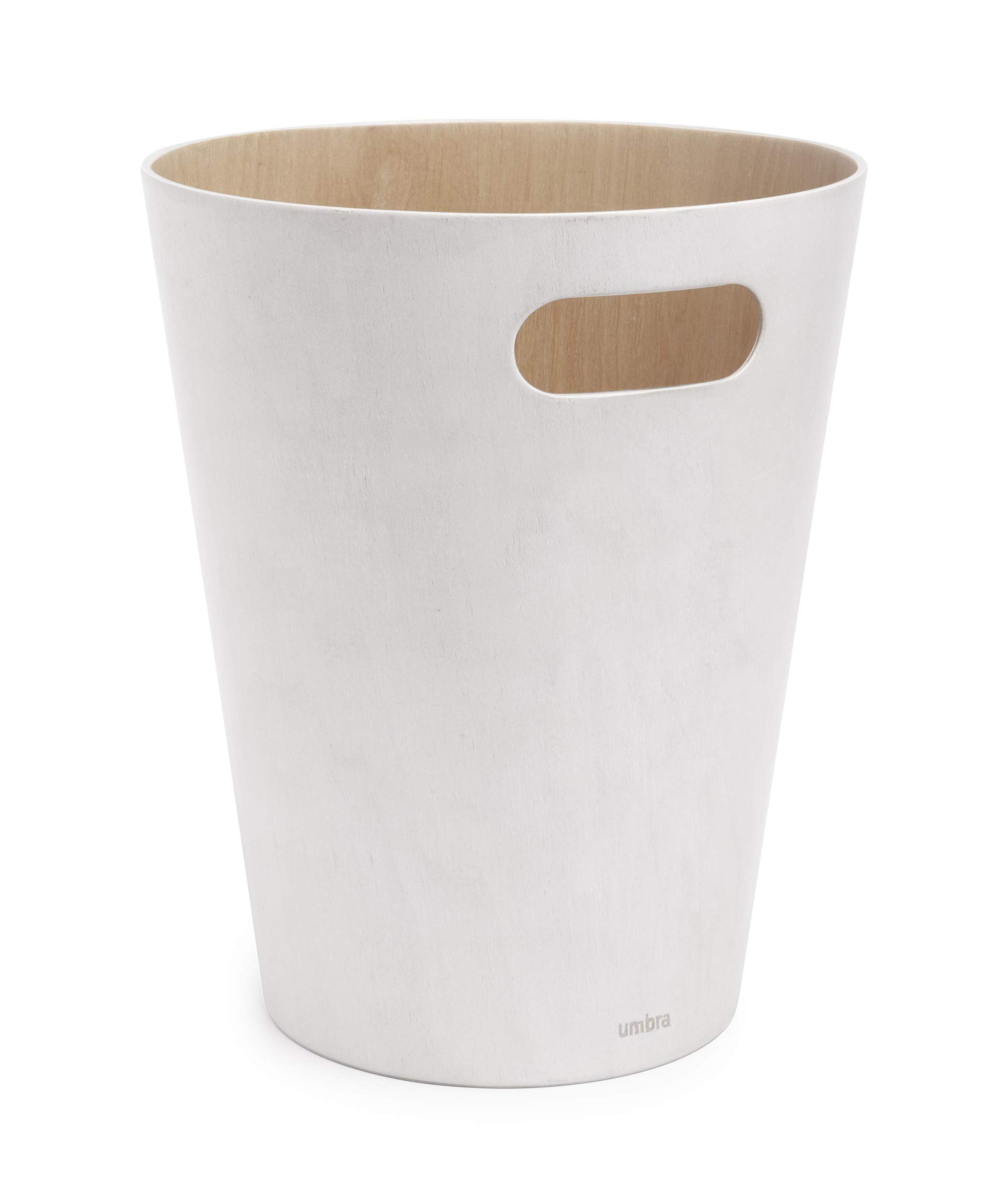 Umbra Woodrow, 2 Gallon Modern Wooden Trash Can Wastebasket or Recycling Bin for Home or Office, White