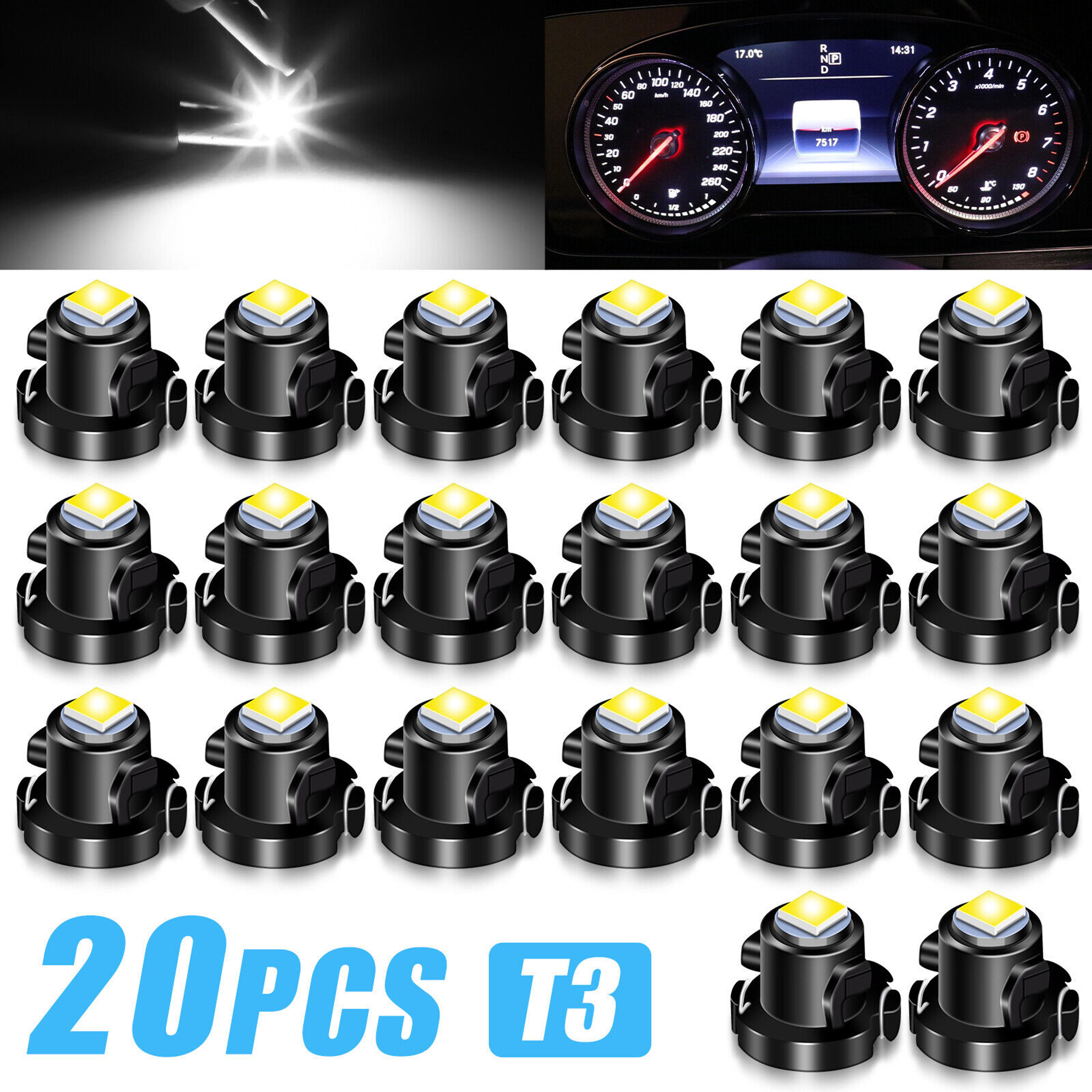 20X White T3 Neo Wedge LED Dash Switch Lamp A/C Climate Control HVAC Light Bulbs