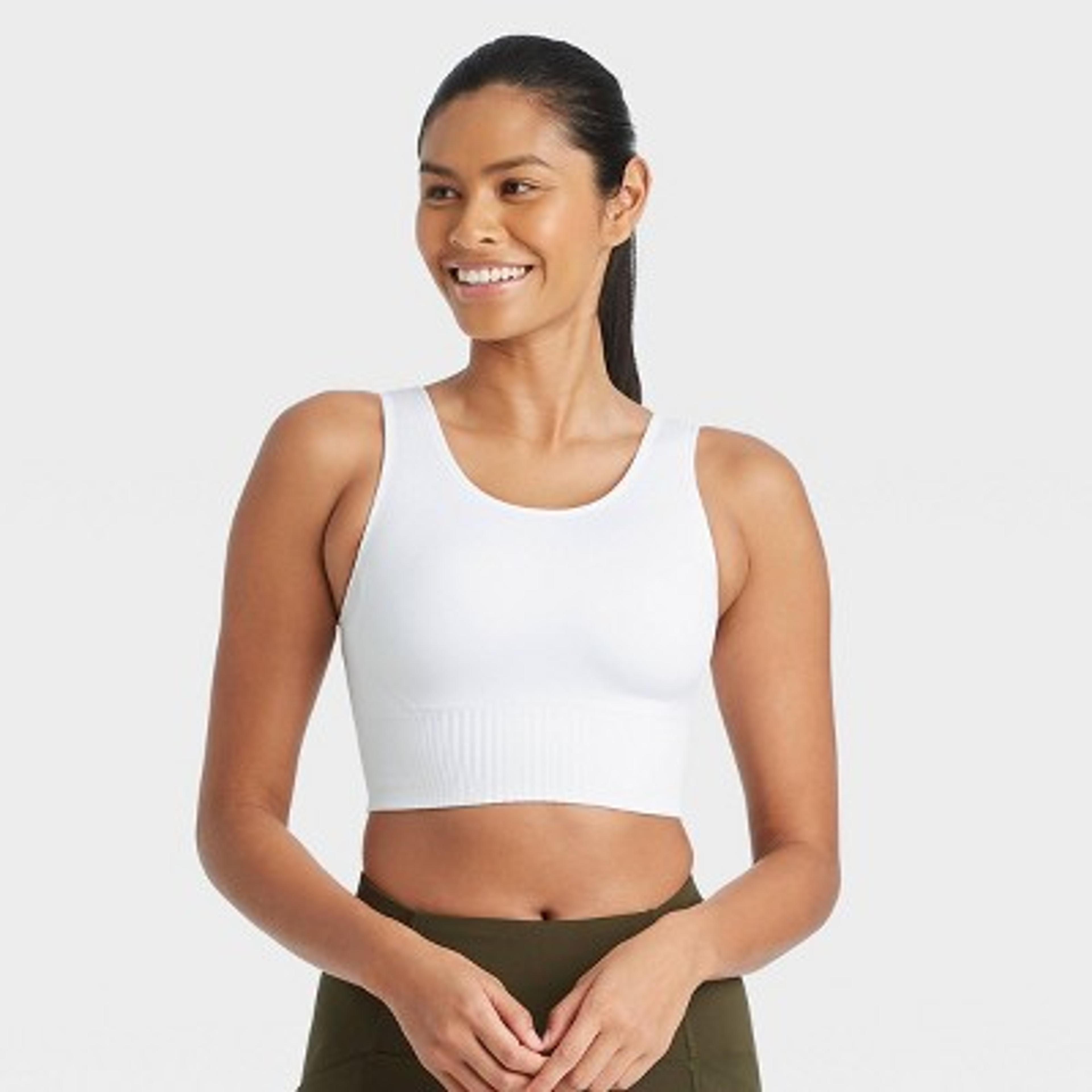 Women&#39;s Medium Support Longline Seamless Bra - All in Motion&#8482; True White L