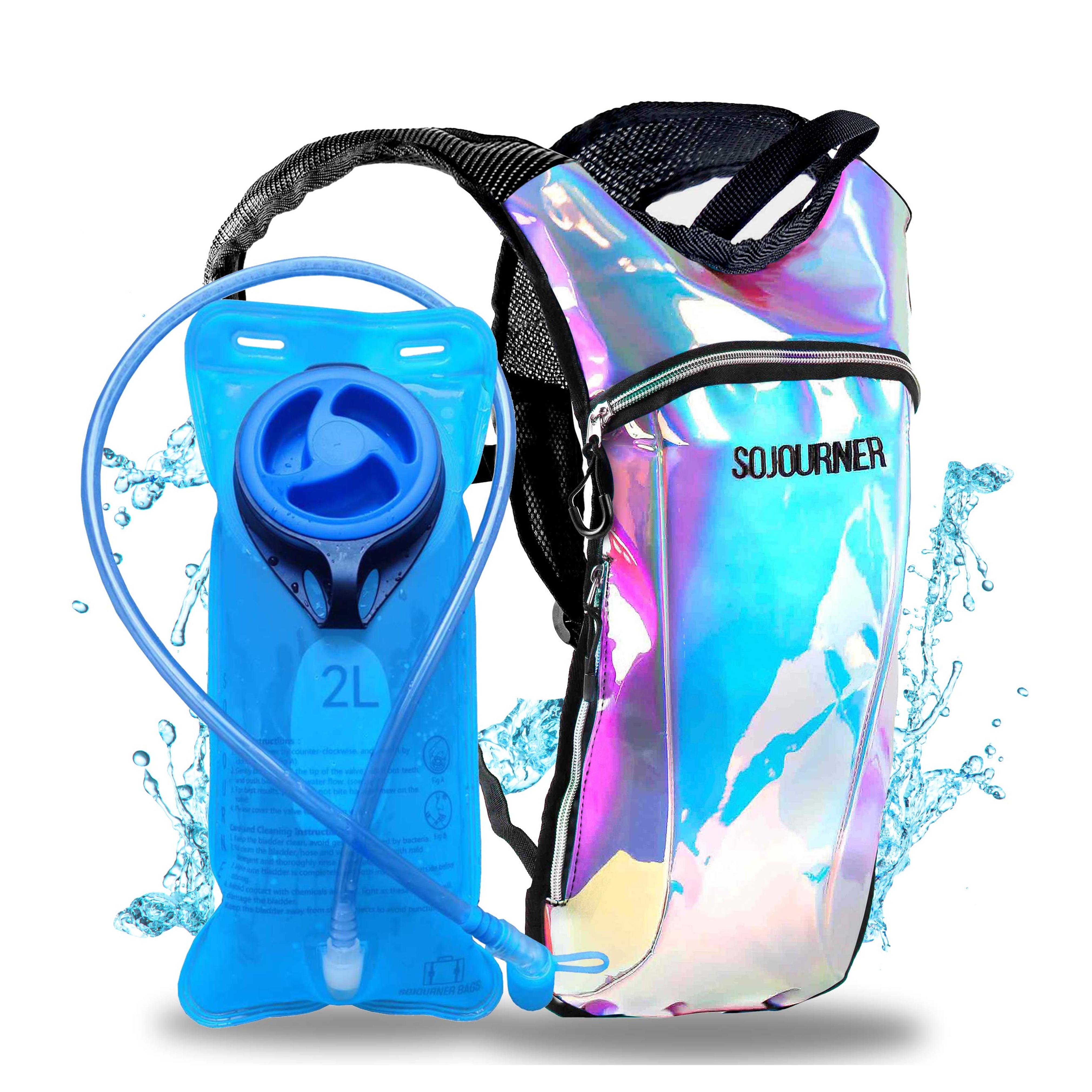 Amazon.com : SOJOURNER Hydration Pack Backpack - 2L Water Bladder Included for Festivals, Raves, Hiking, Biking, Climbing, Running and More (Iridescent - Blue) : Sports & Outdoors