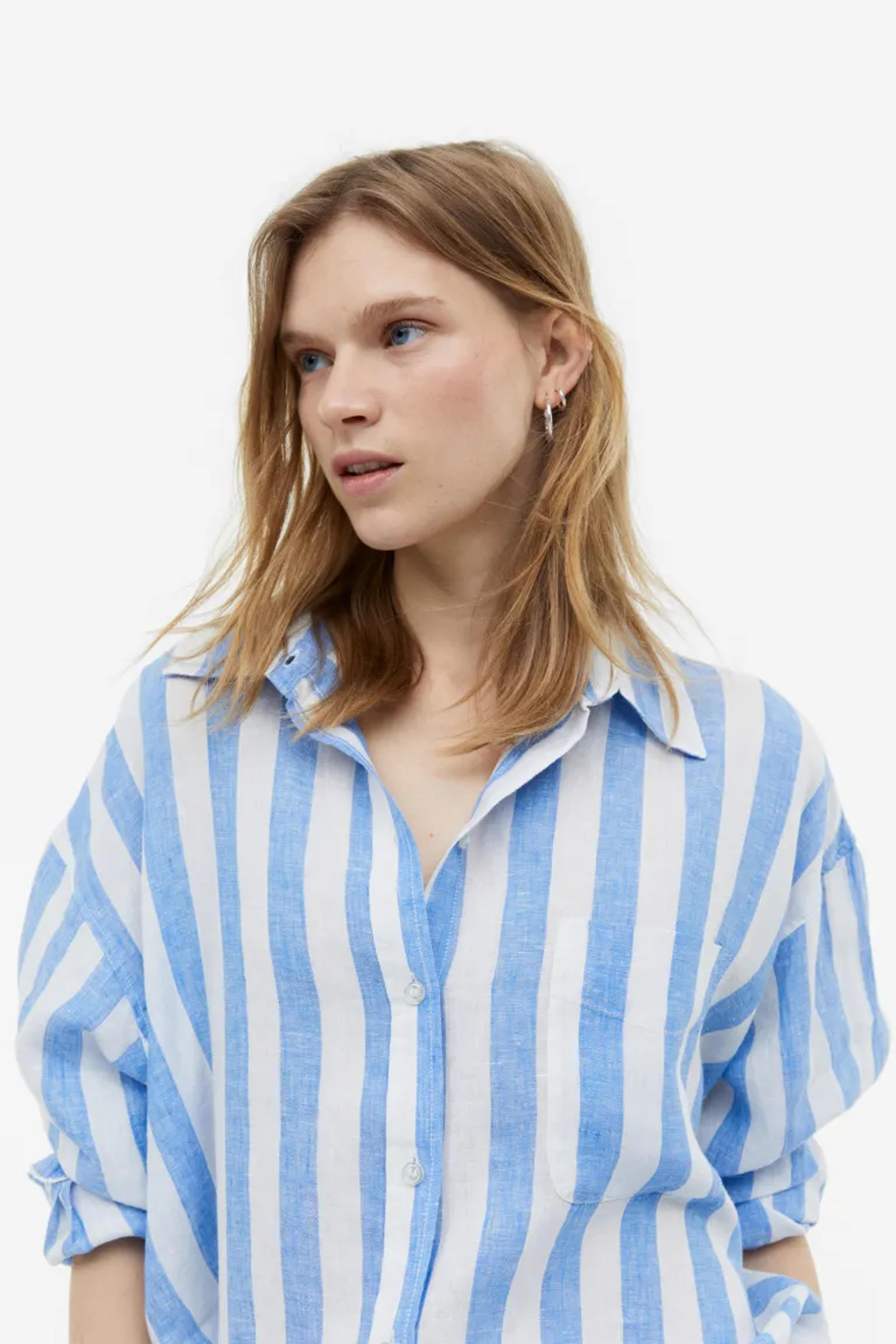 Oversized Linen Shirt - Blue - Ladies | H&M US