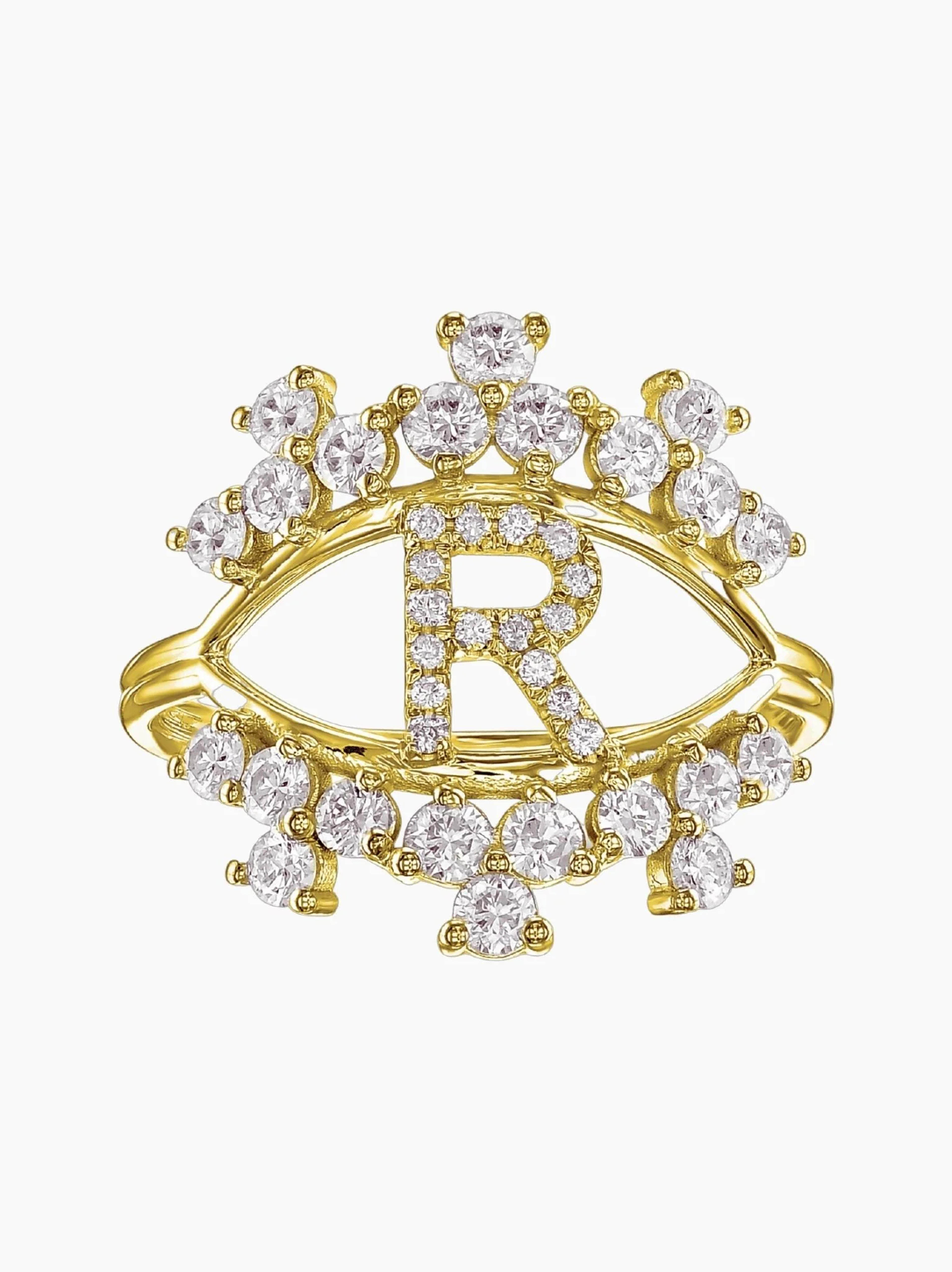 Sara Letter Diamond Ring in Yellow Gold