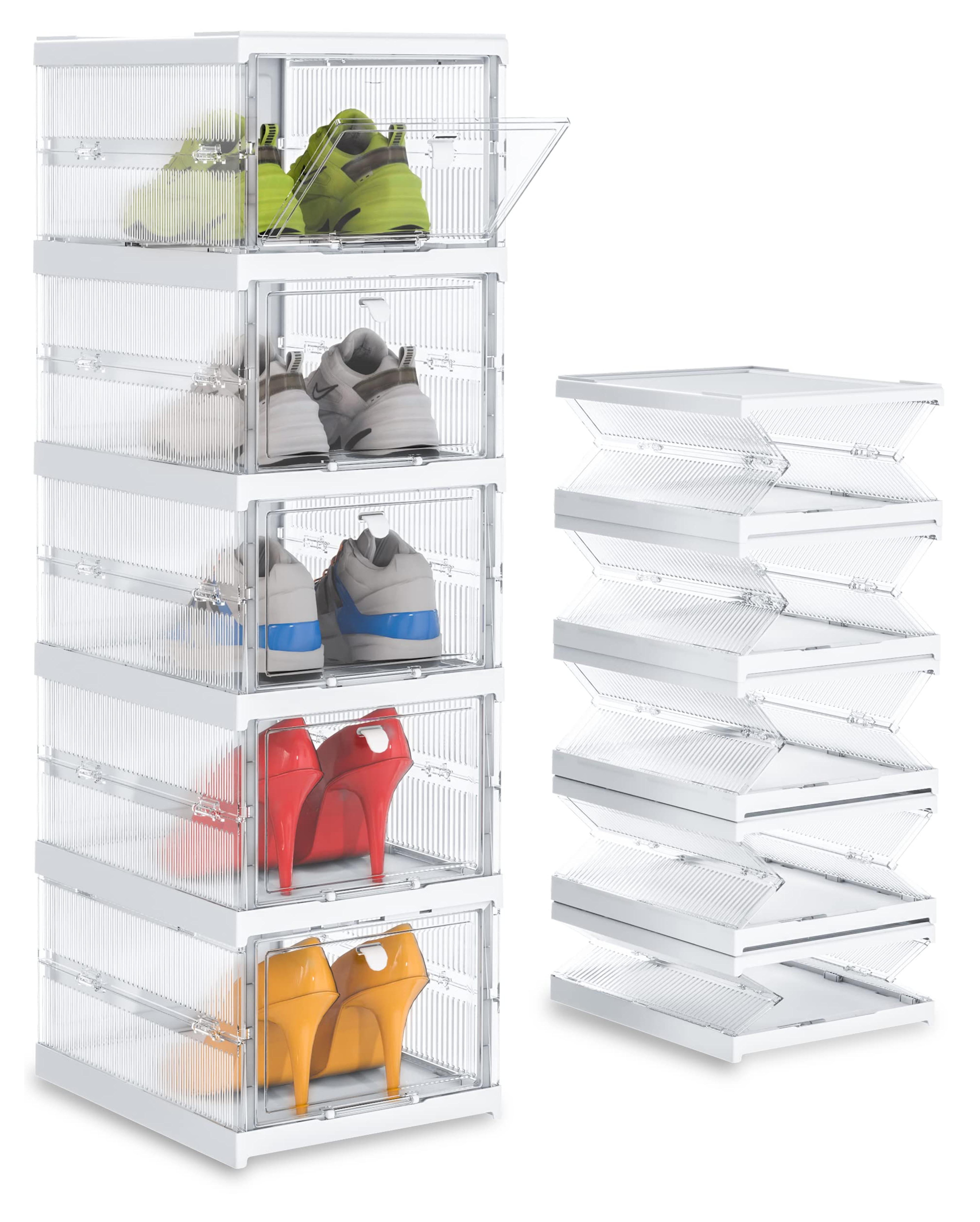 Amazon.com: Solid Plastic Not Flimsy 5 Layers Foldable Shoe Storage Boxes or Sneaker Storage Boxes - Easy Installation- All-in-One Clear Shoe Box with Doors - Space Saving Shoe Boxes or Shoe Organizer By Utopia Home : Home & Kitchen