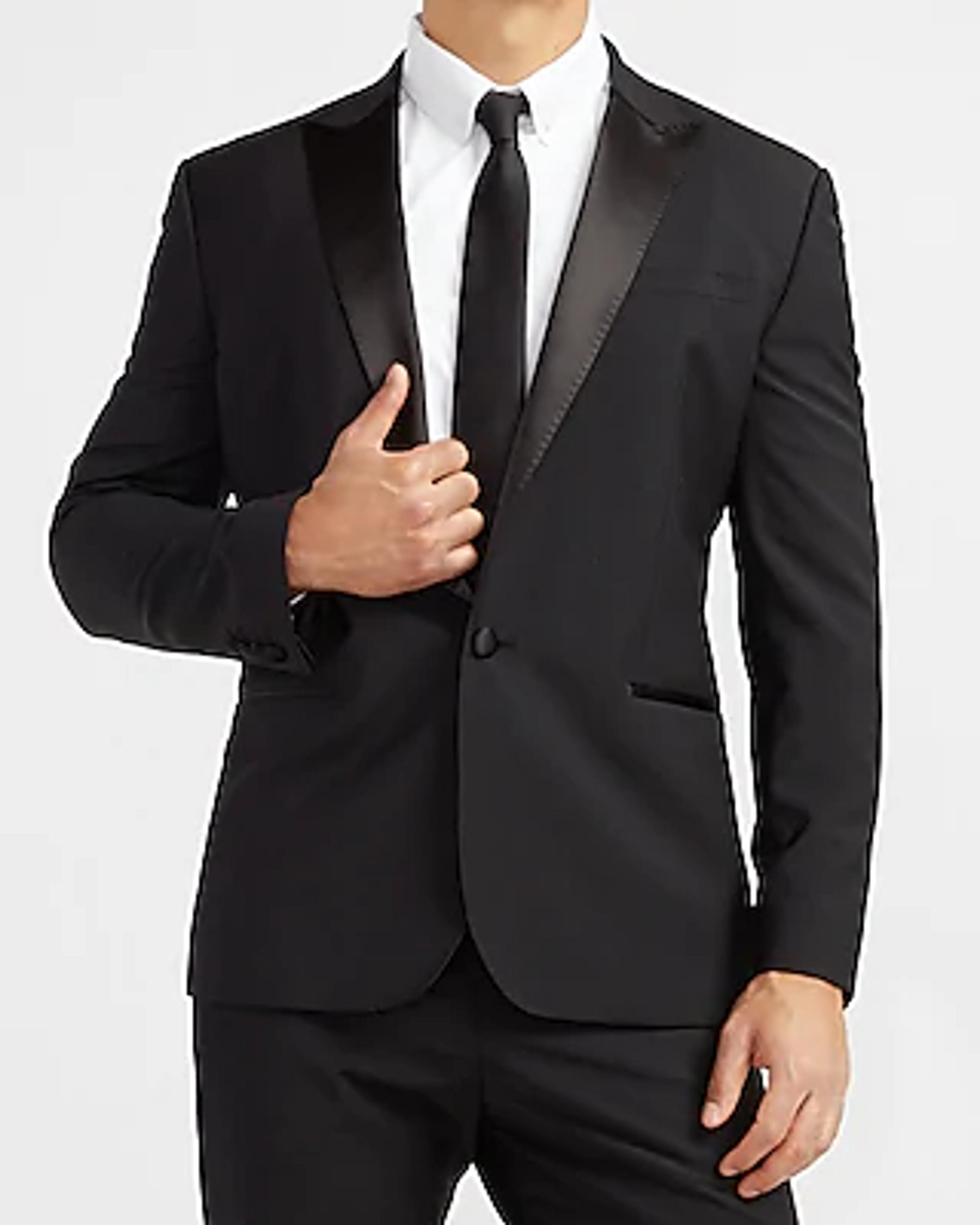 Classic Solid Black Wool-blend Tuxedo Jacket | Express