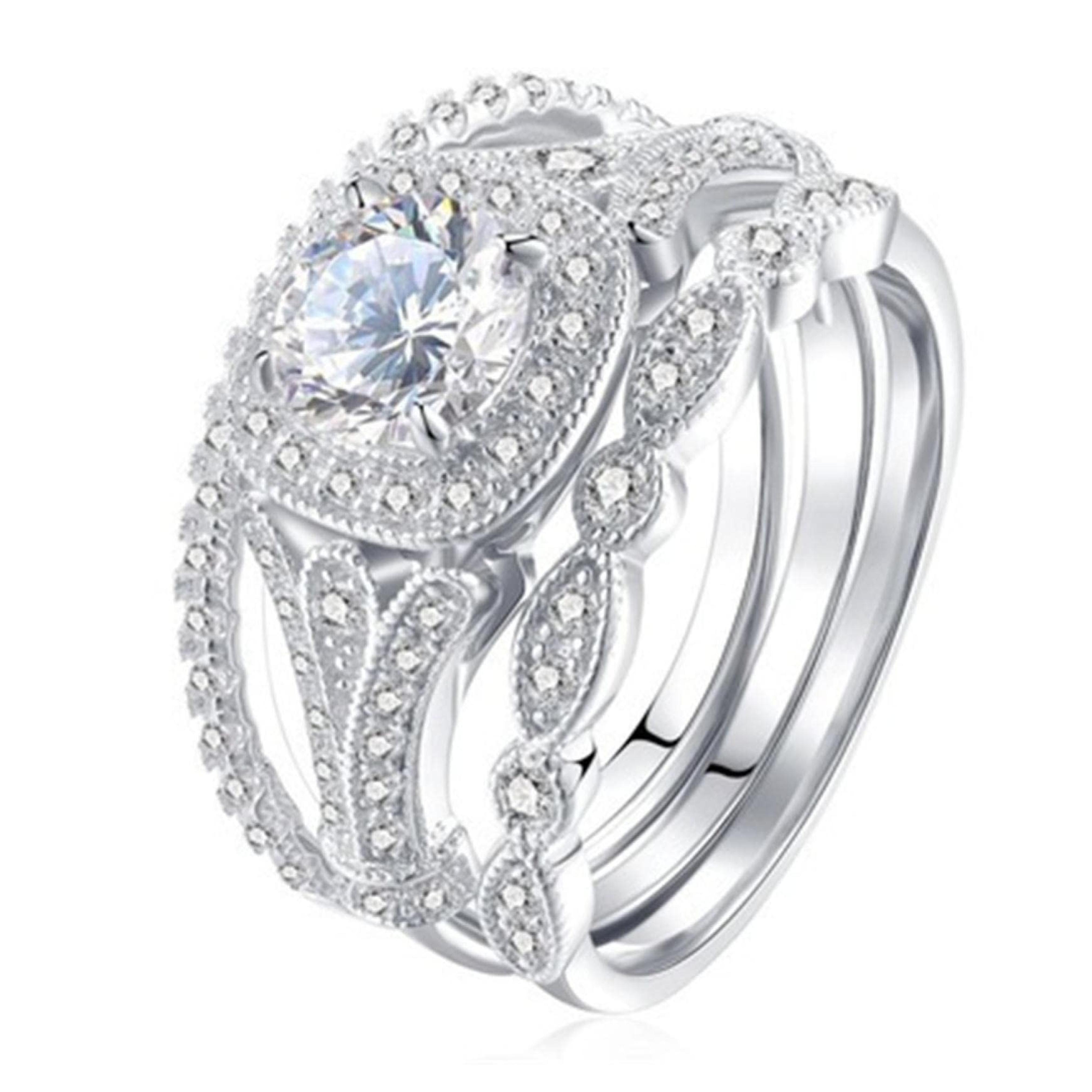 ILH Clearance Deals Rings,Sterling Silver Ring Womens Diamond Engagement Wedding ...