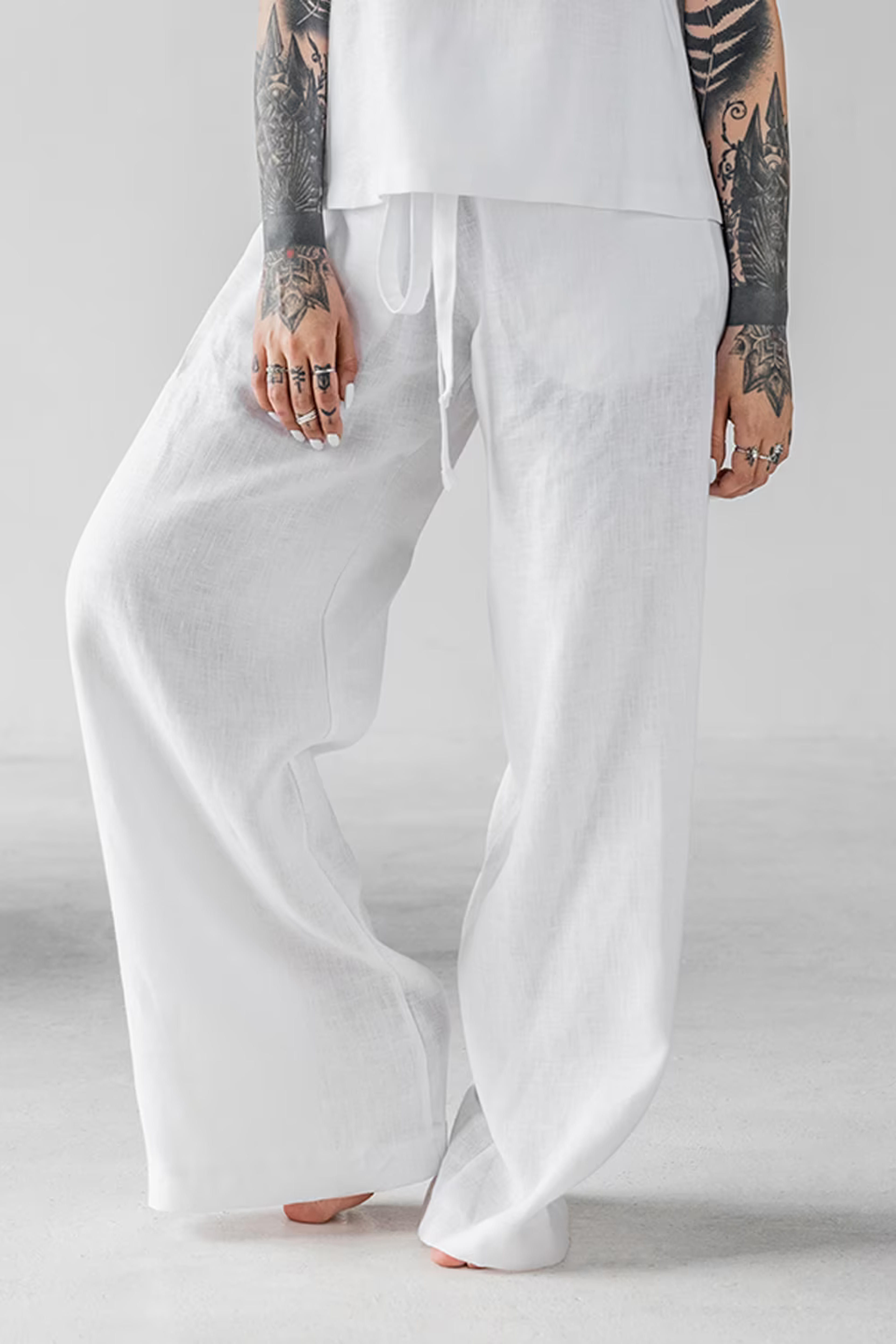 Women White Linen Pants Kimono Harem Lounge Wide Leg Pants | Etsy