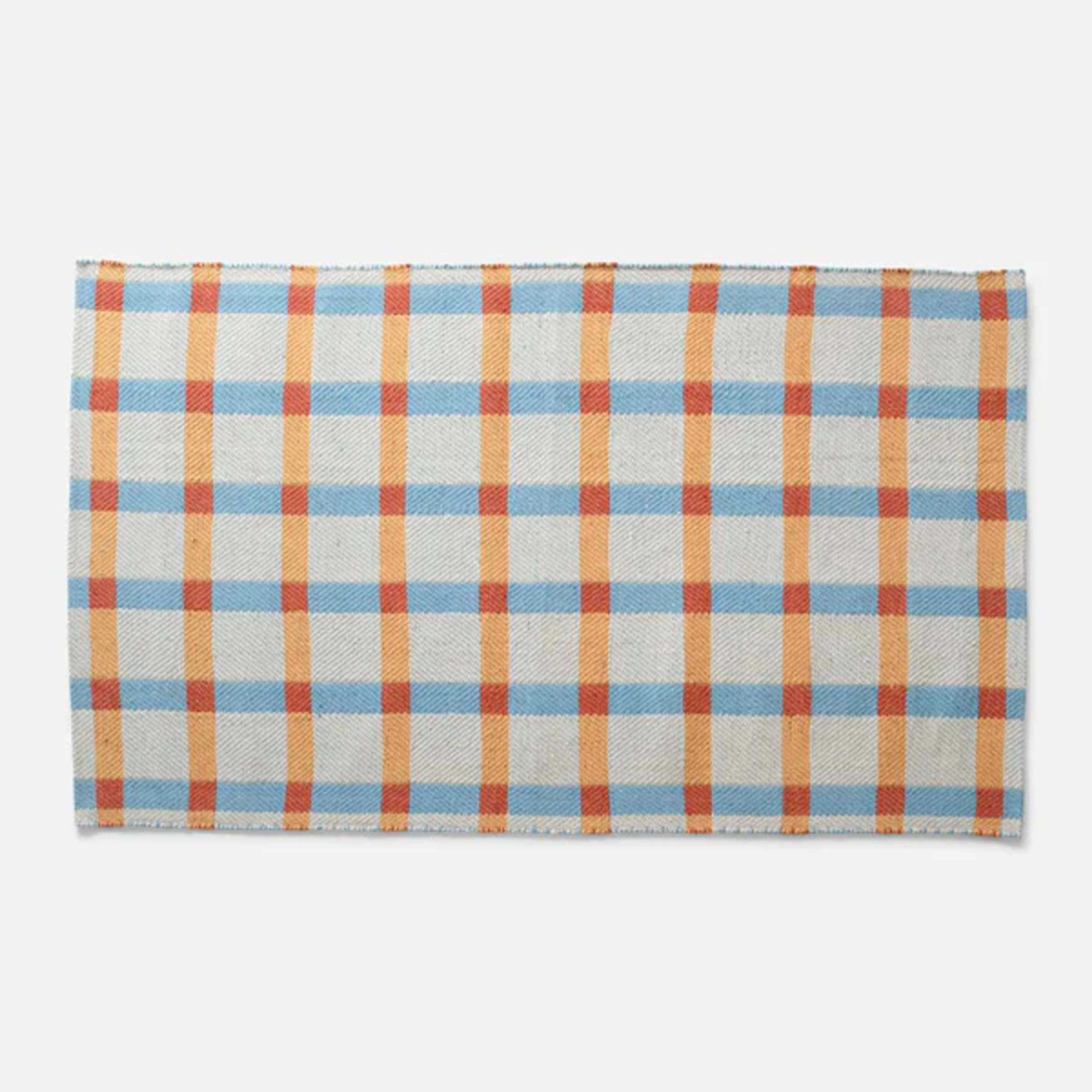 Plaid Wool Rug - Sky