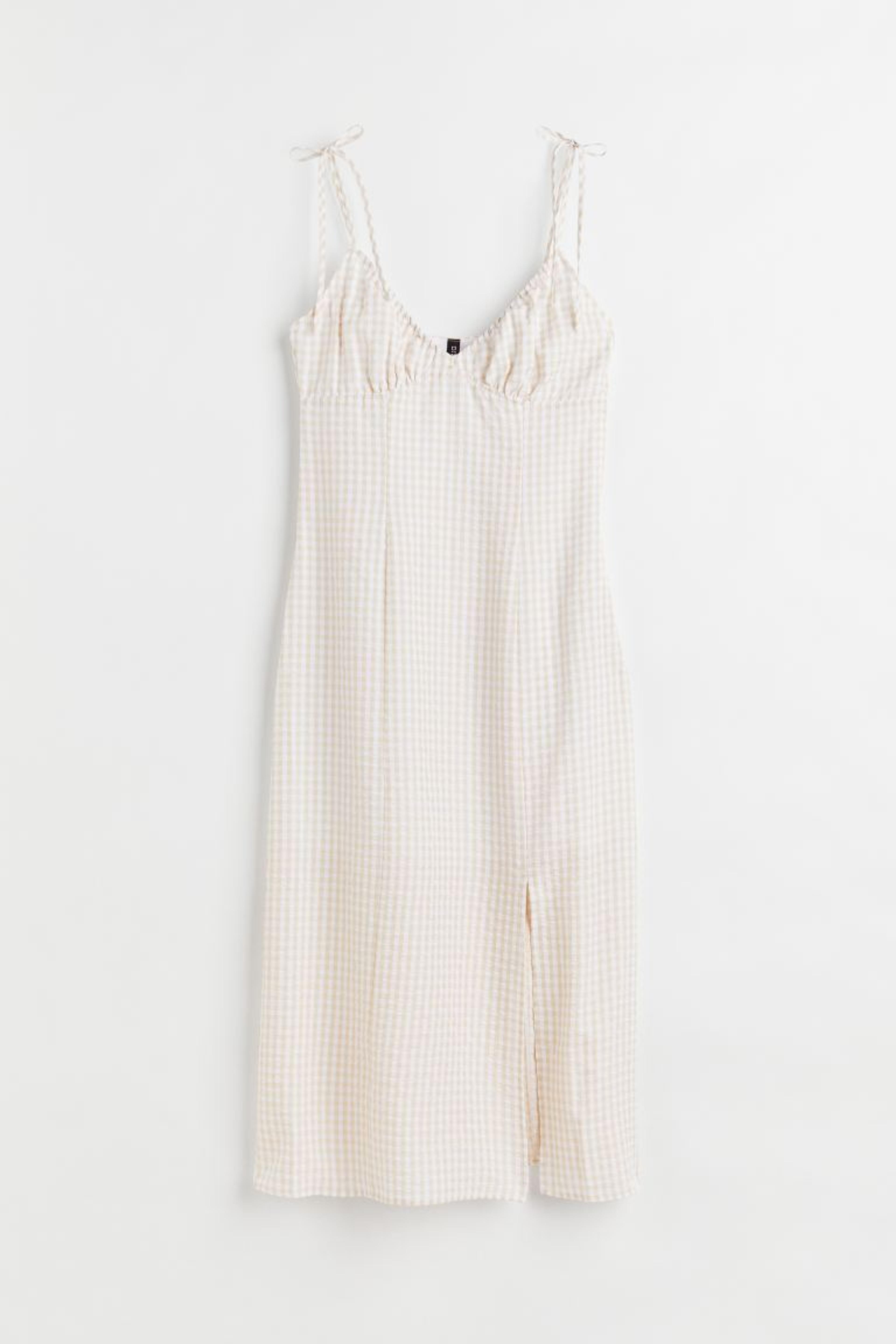 Slit-detail dress - Light beige/Checked - Ladies | H&M