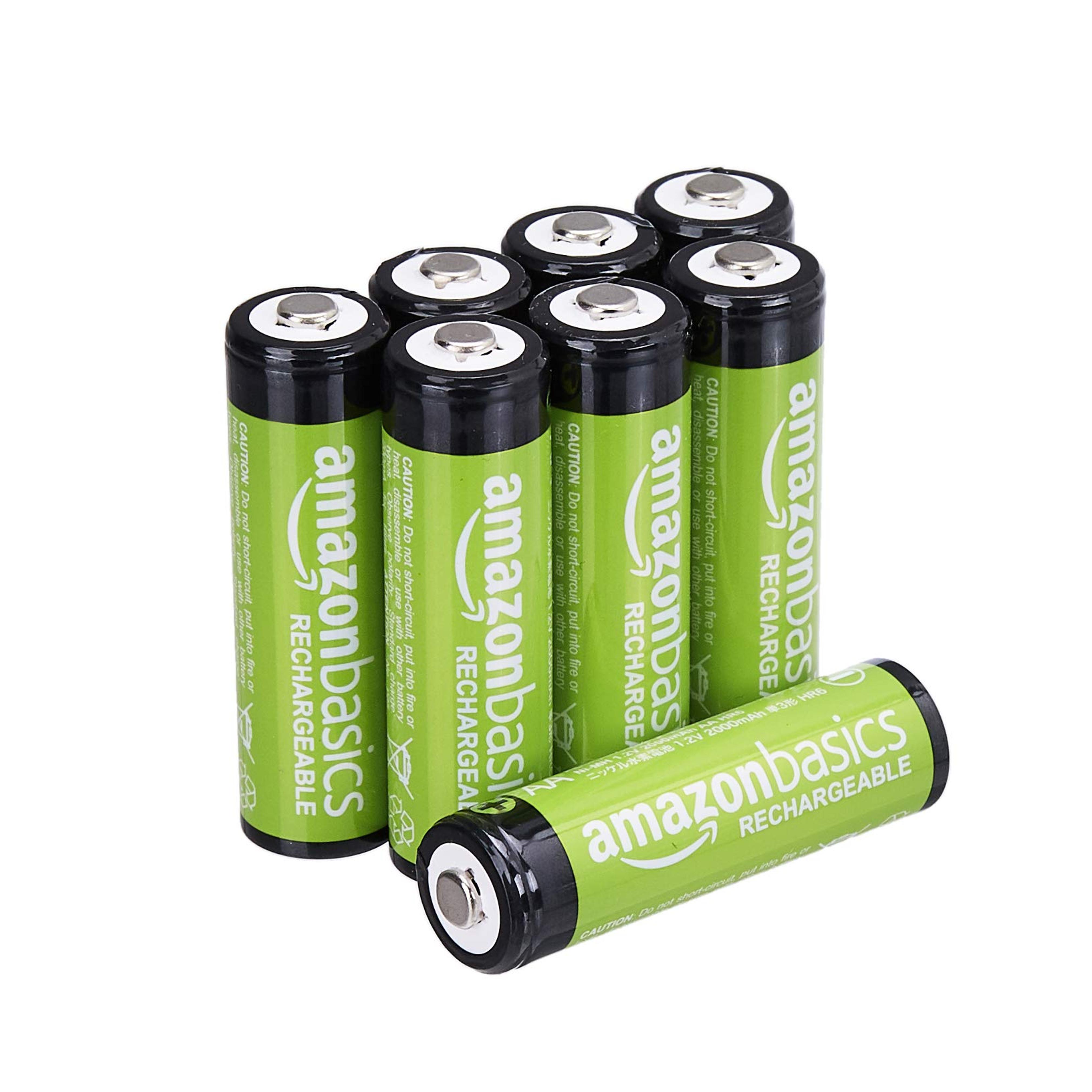 Amazon.com: Amazon Basics 8-Pack AA Rechargeable Batteries, Recharge up to 1000x, Standard Capacity 2000 mAh, Pre-Charged : Health & Household