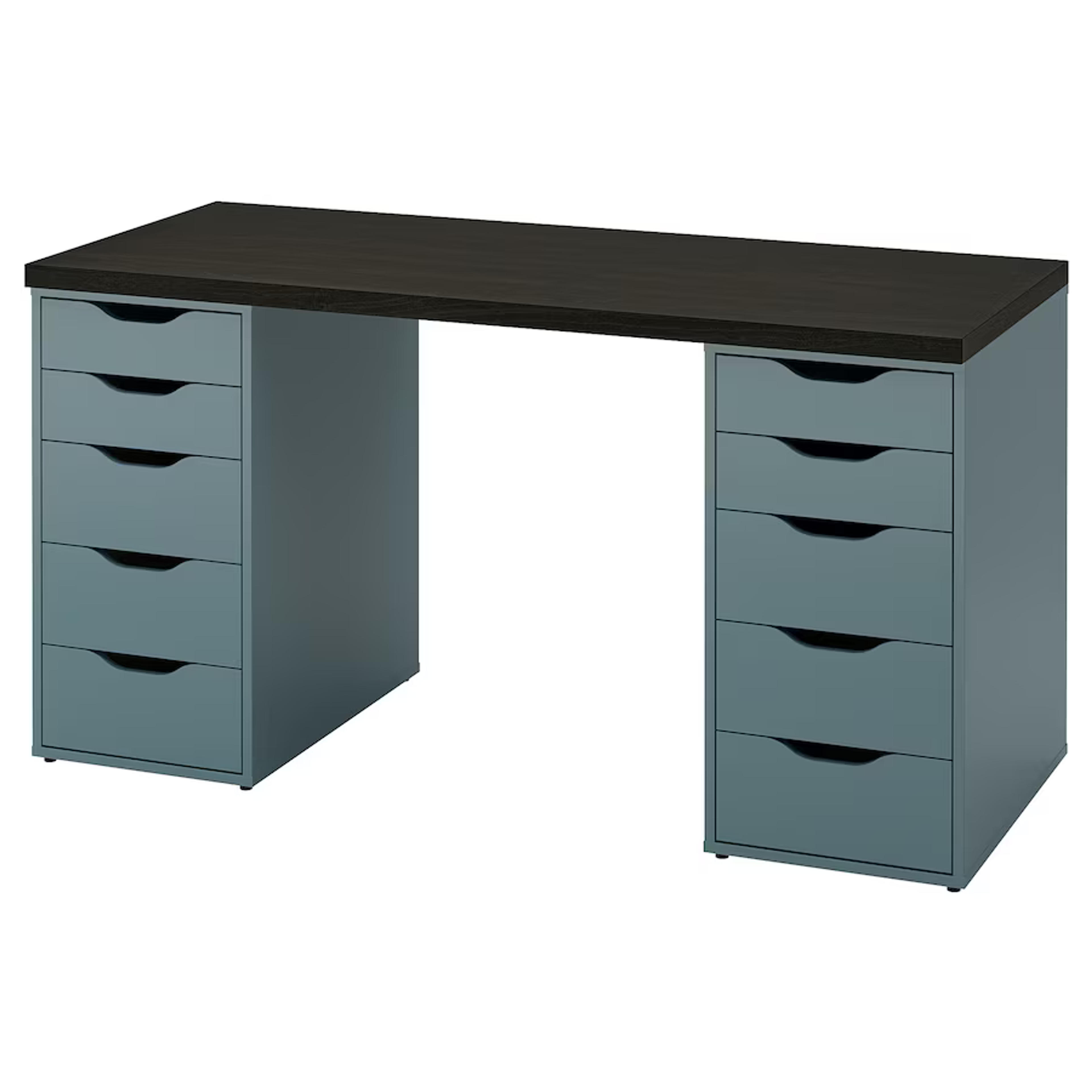 LAGKAPTEN / ALEX Desk, black-brown/gray-turquoise, 551/8x235/8" - IKEA