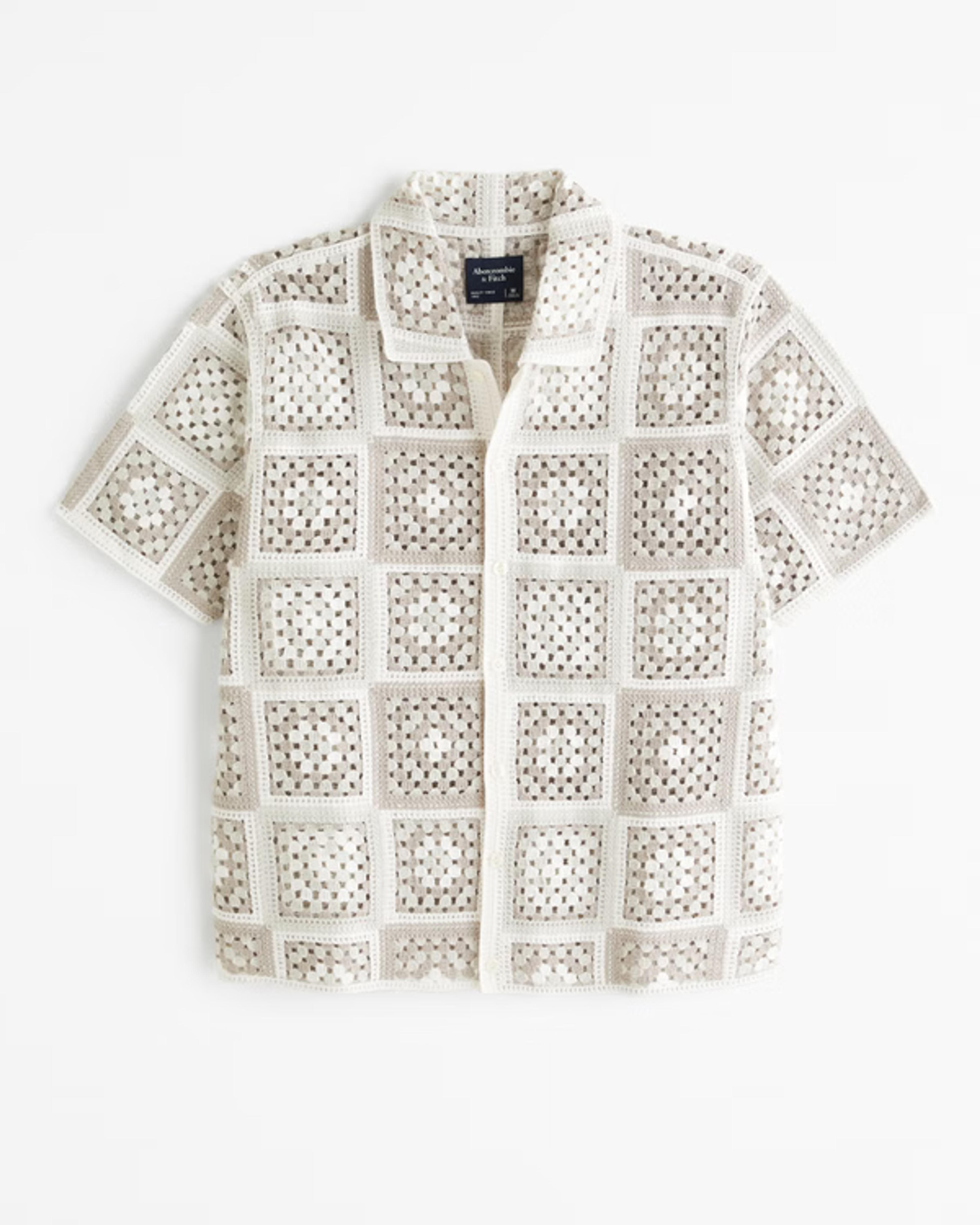 Men's Crochet-Style Pattern Button-Through Sweater Polo | Men's Tops | Abercrombie.com