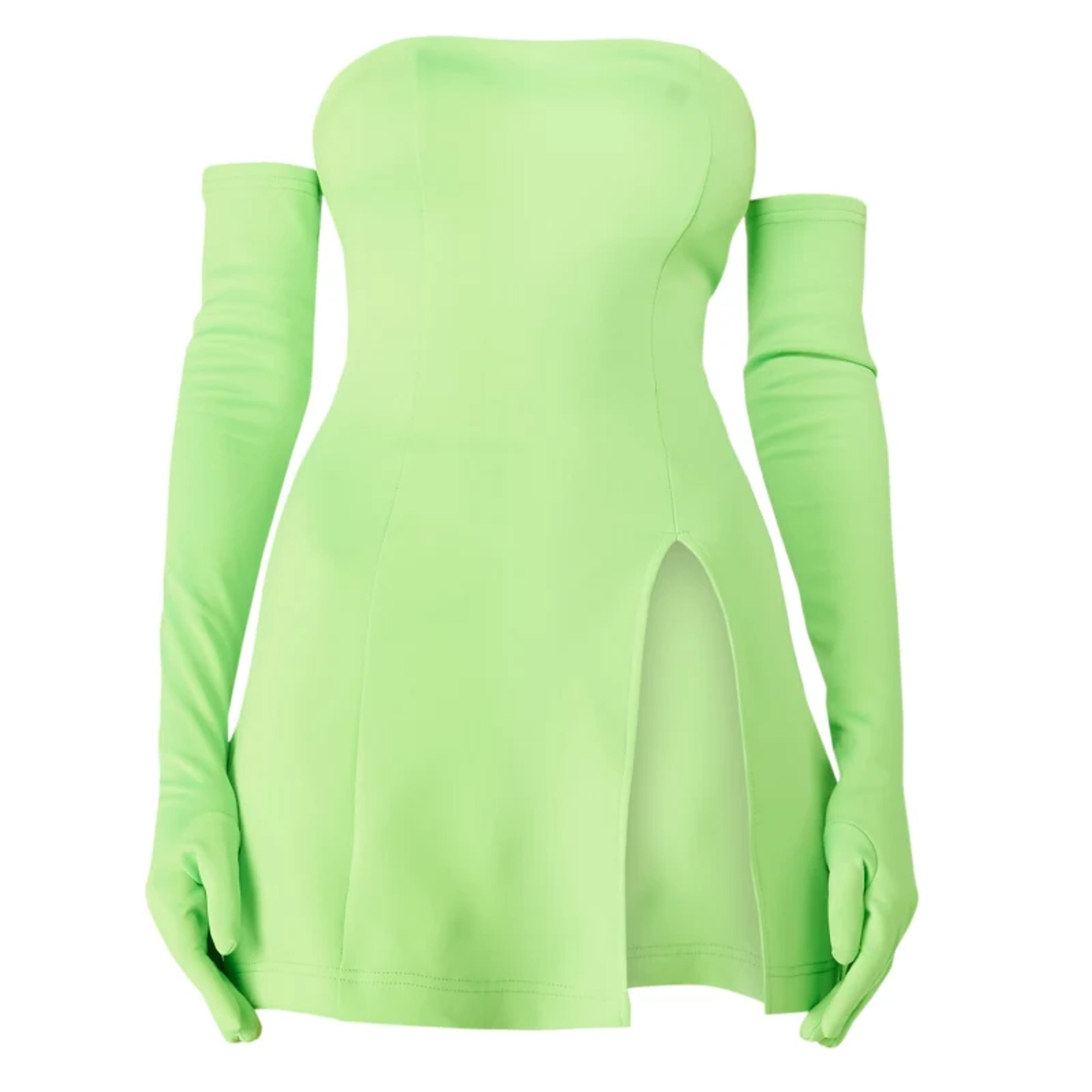 Neon Green Cupid Split Dress & Gloves | Miscreants | Wolf & Badger