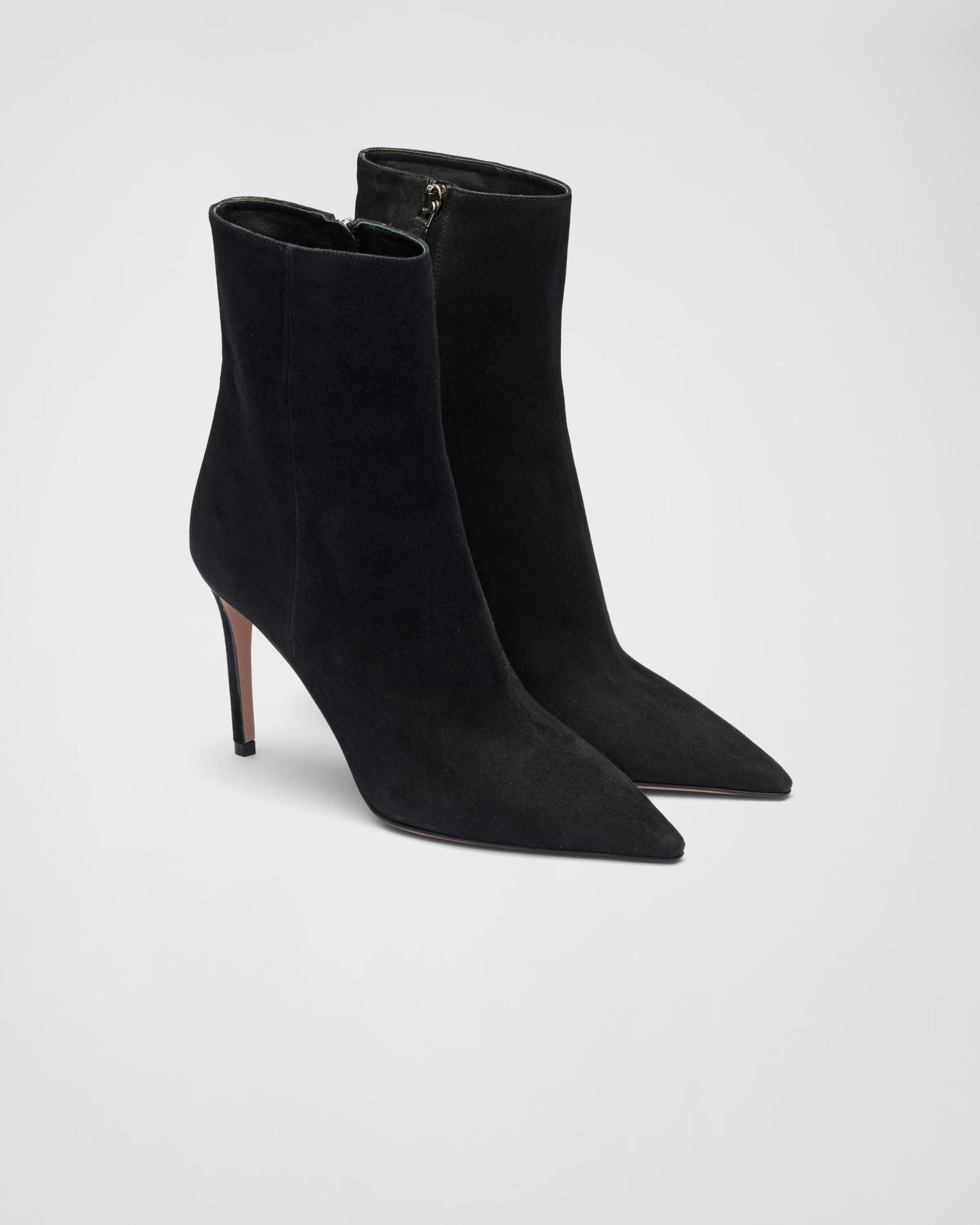 Black High-heeled Suede Booties | PRADA