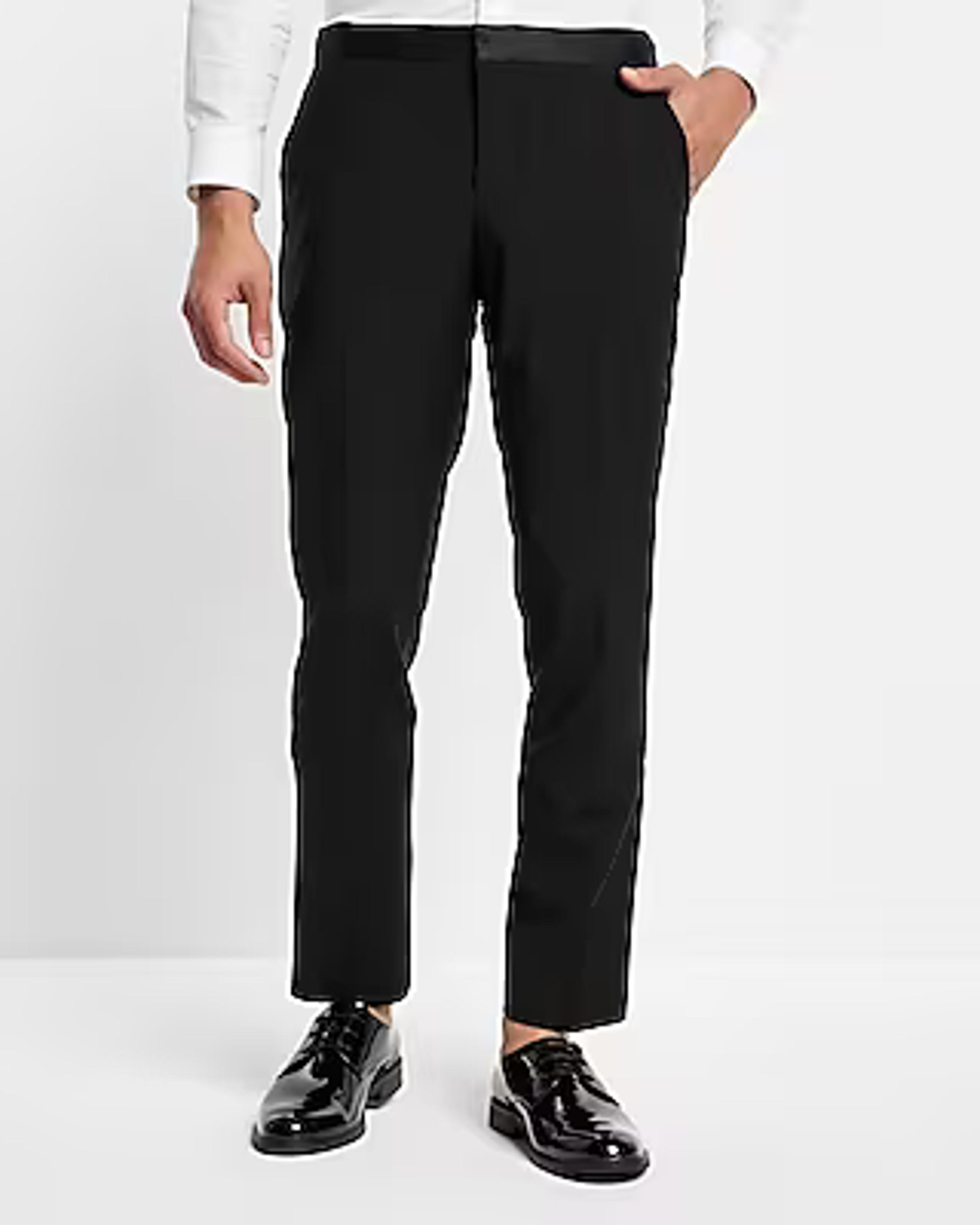 Slim Black Performance Stretch Wool-blend Tuxedo Pants