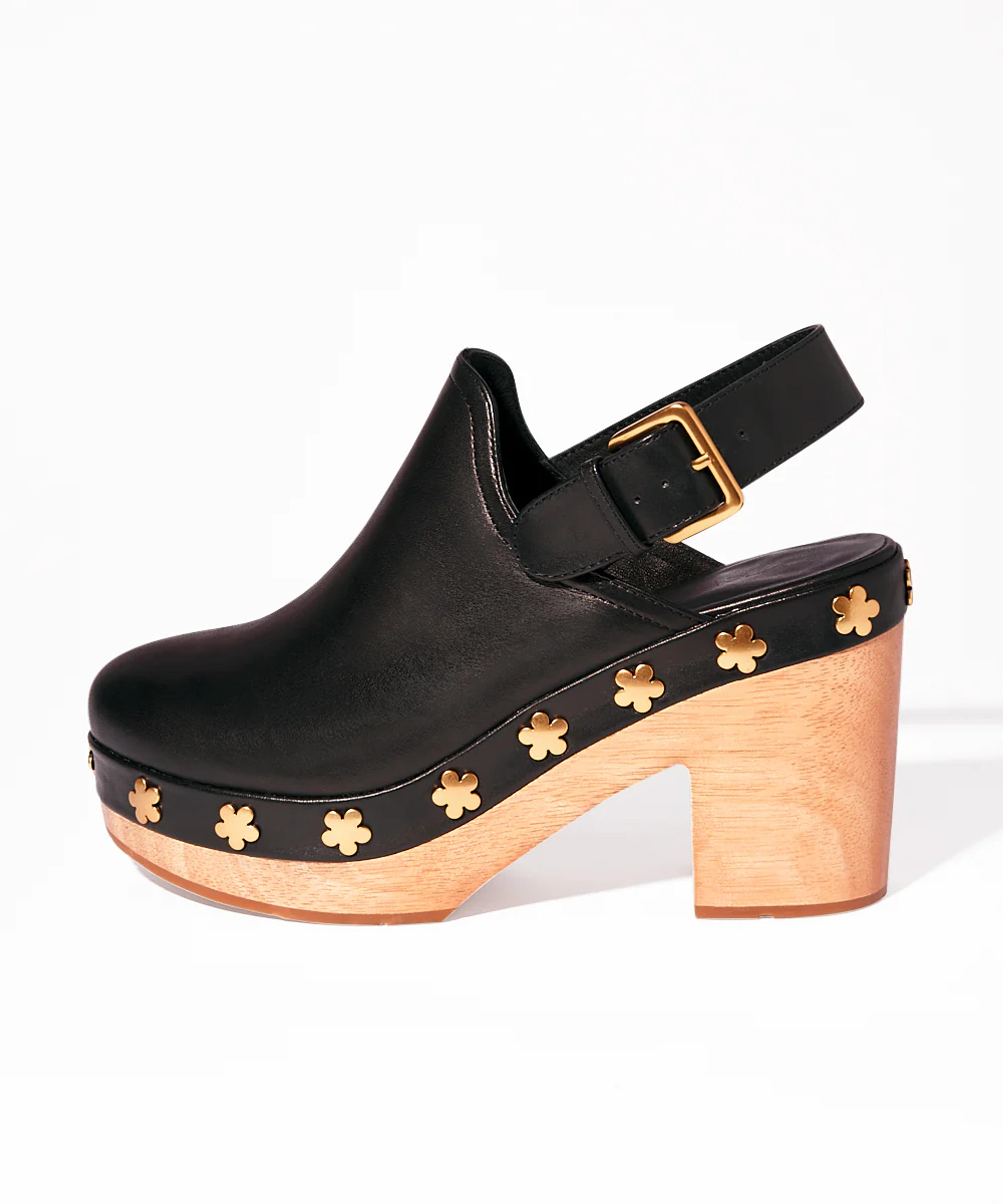 Hari Slingback High Heel Clog, Black Flower Stud – Charlotte Stone