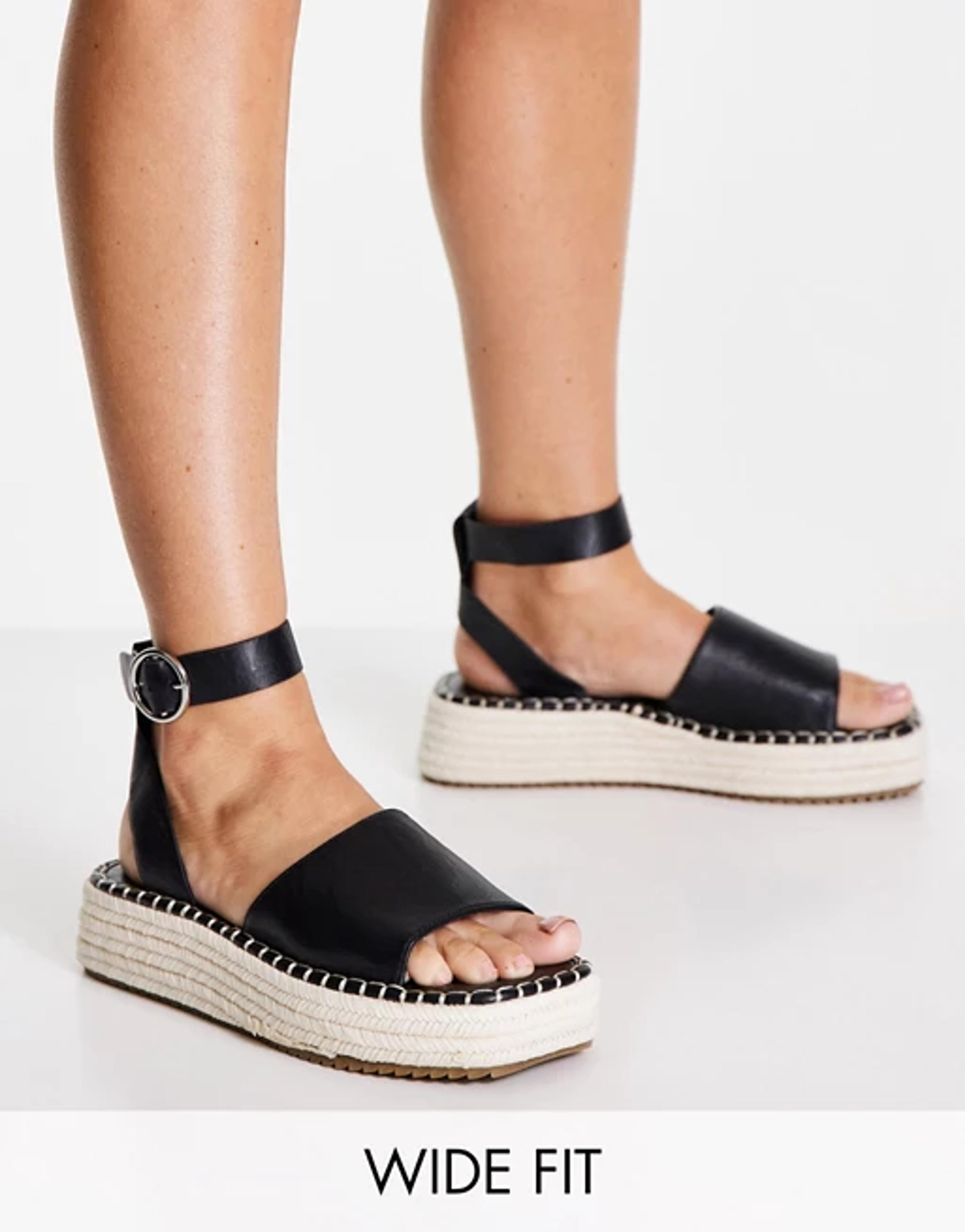 ASOS DESIGN Wide Fit Joyful flatform espadrilles in black