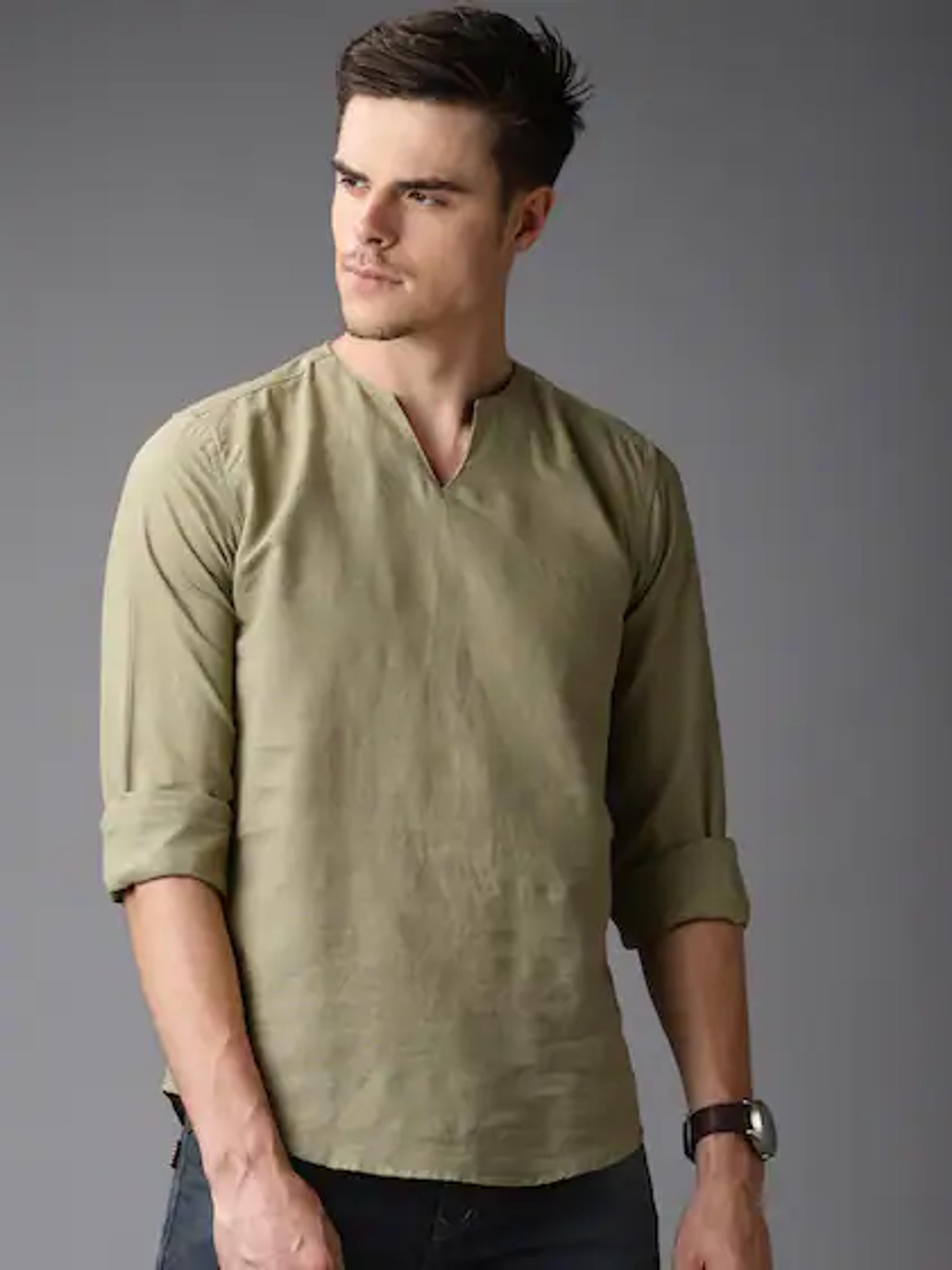 Buy Bene Kleed Men Olive Green Solid Straight Kurta - Kurtas for Men 9476081 | Myntra