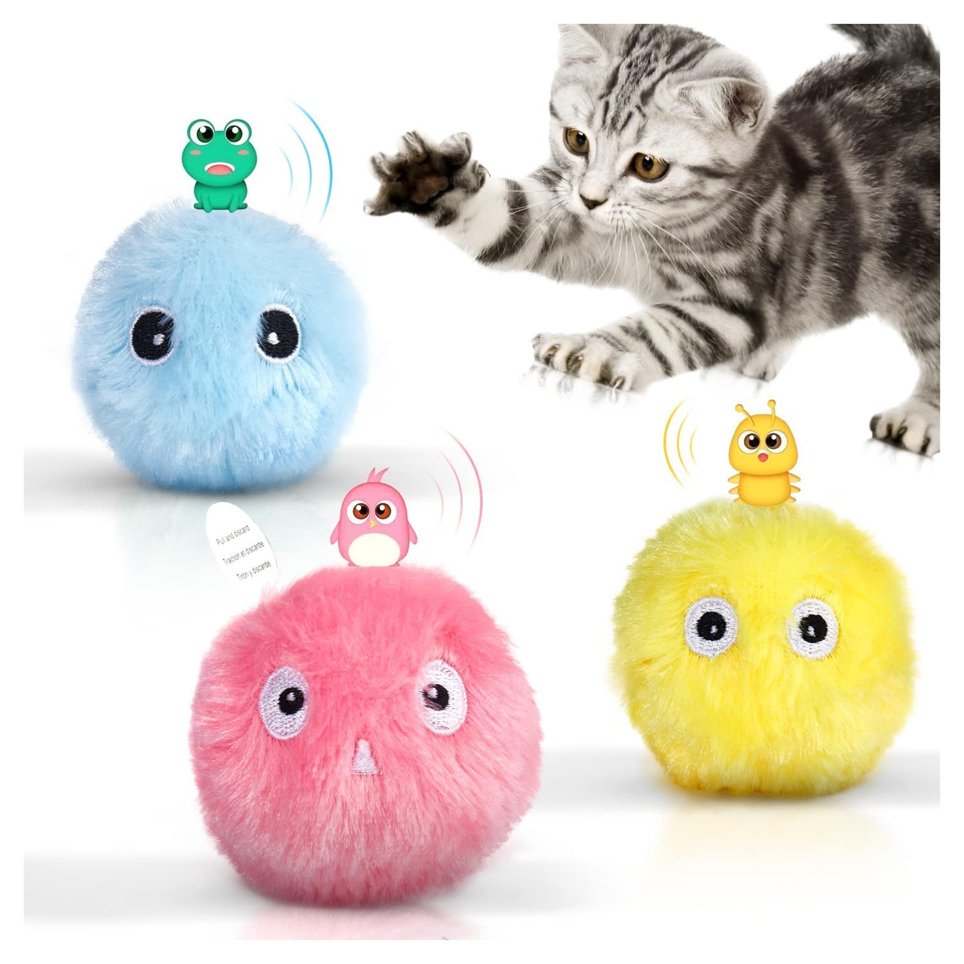 Potaroma 3 Pcs Fluffy Plush Cat Ball Toys with Sparkling Lights, Silvervine Catnip Toys, Interactive Chirping Balls Cat Kickers, 3 Lifelike Animal Sounds, Kitty Kitten Exercise Toys