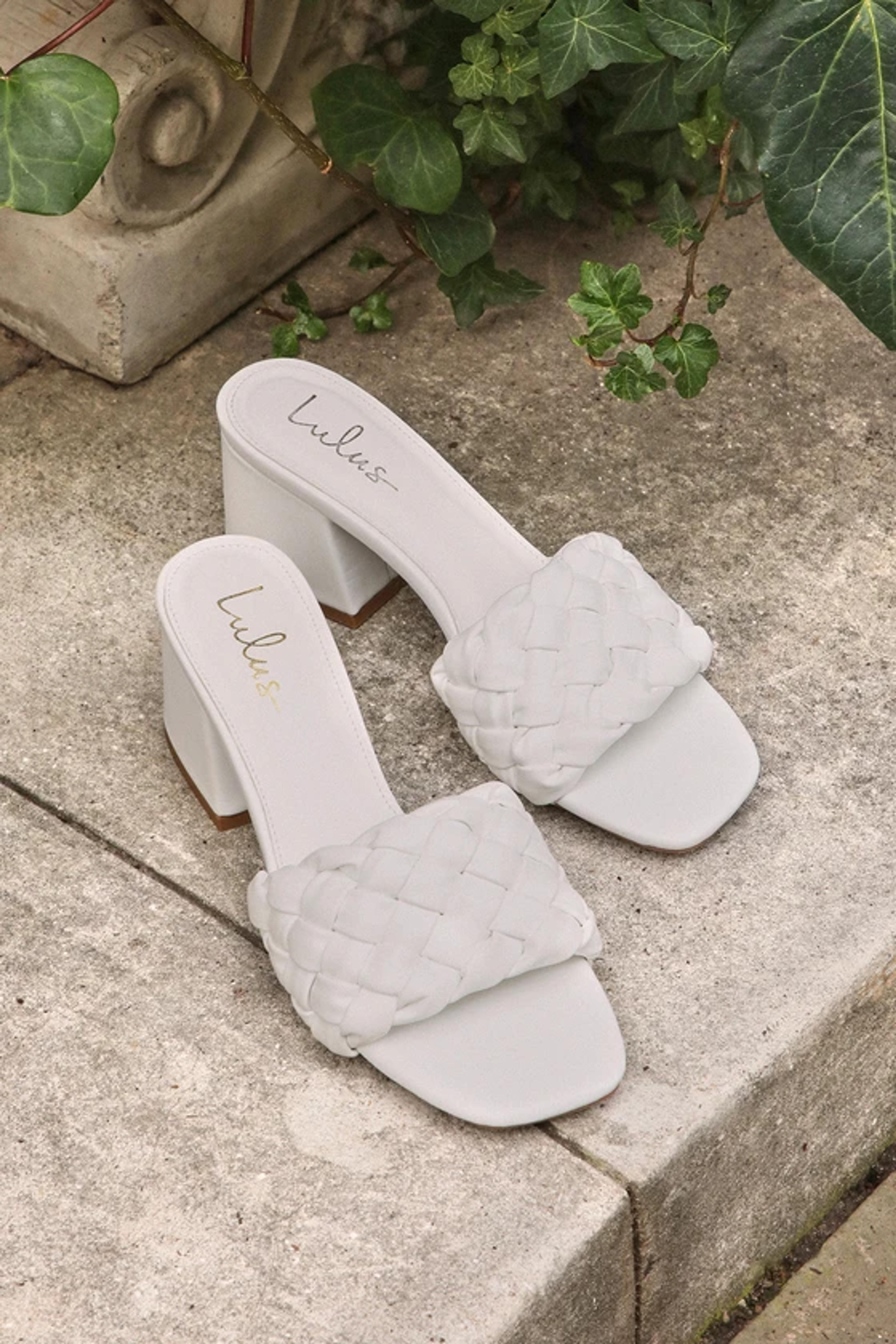 White Sandals - Braided Mule Sandals - Slide-On Heel Sandals - Lulus