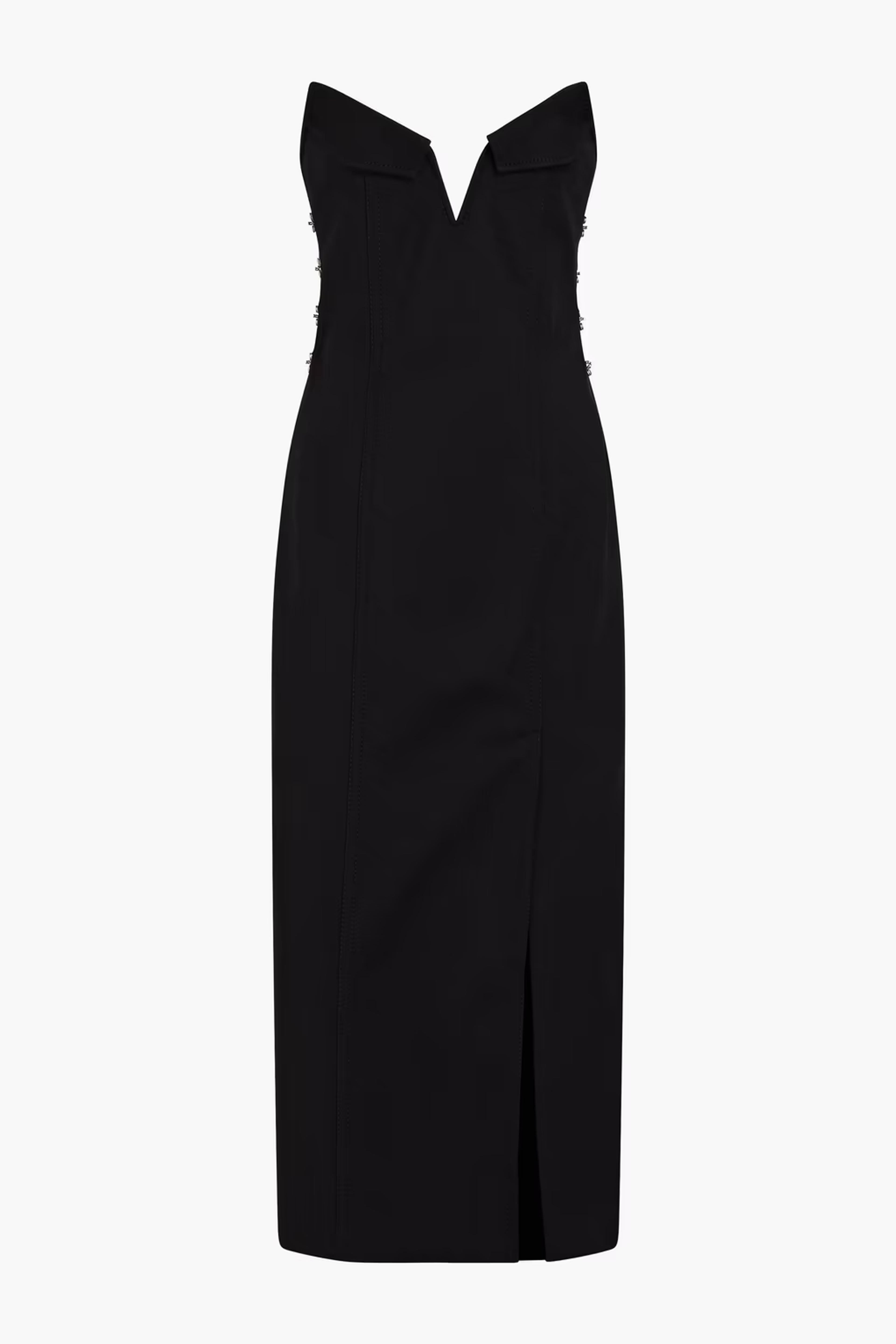 Black Strapless hook-embellished cotton-blend midi dress | Sale up to 70% off | THE OUTNET | DION LEE | THE OUTNET