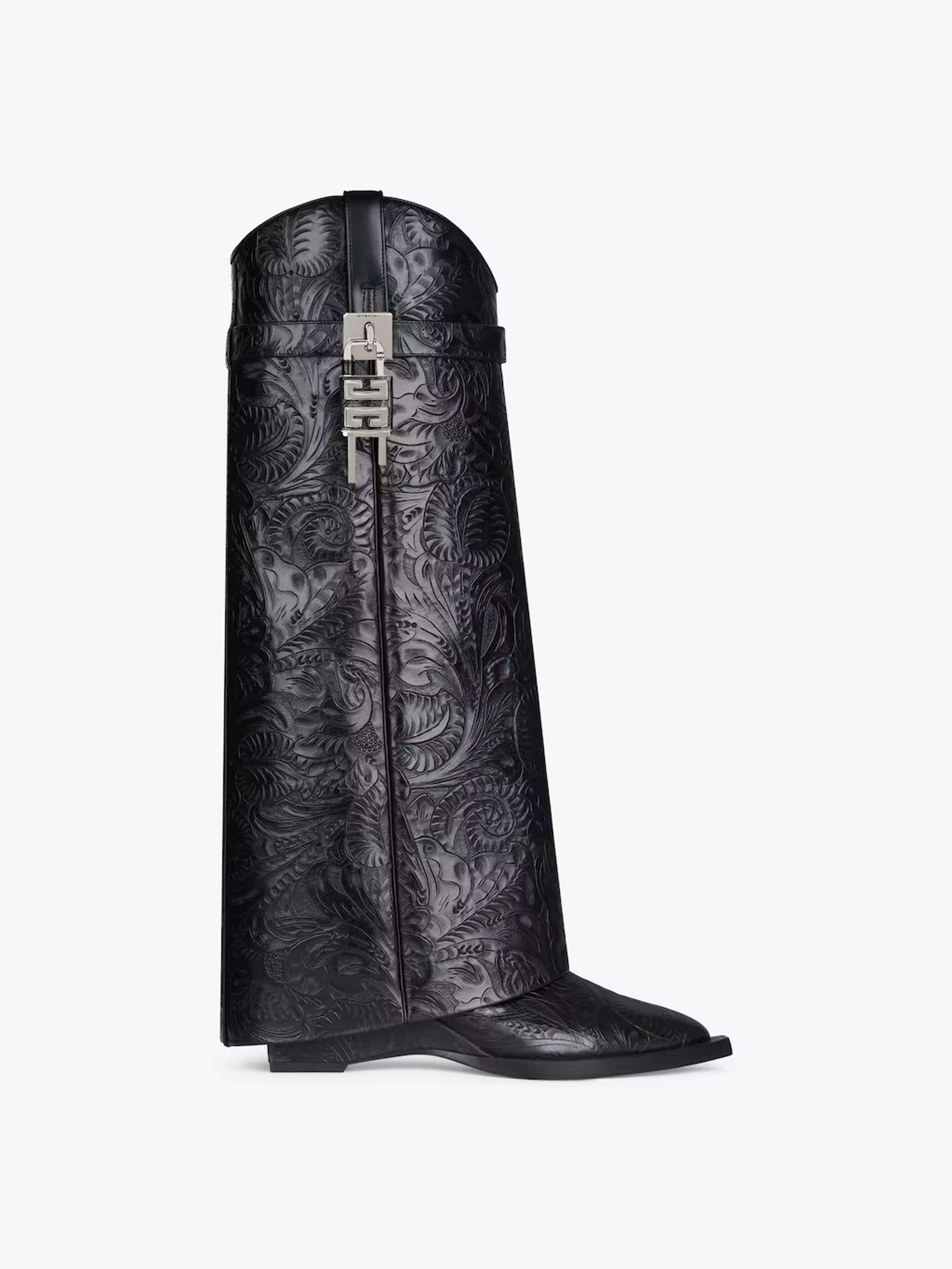 Shark Lock Cowboy boots in leather with western pattern | Givenchy CA
