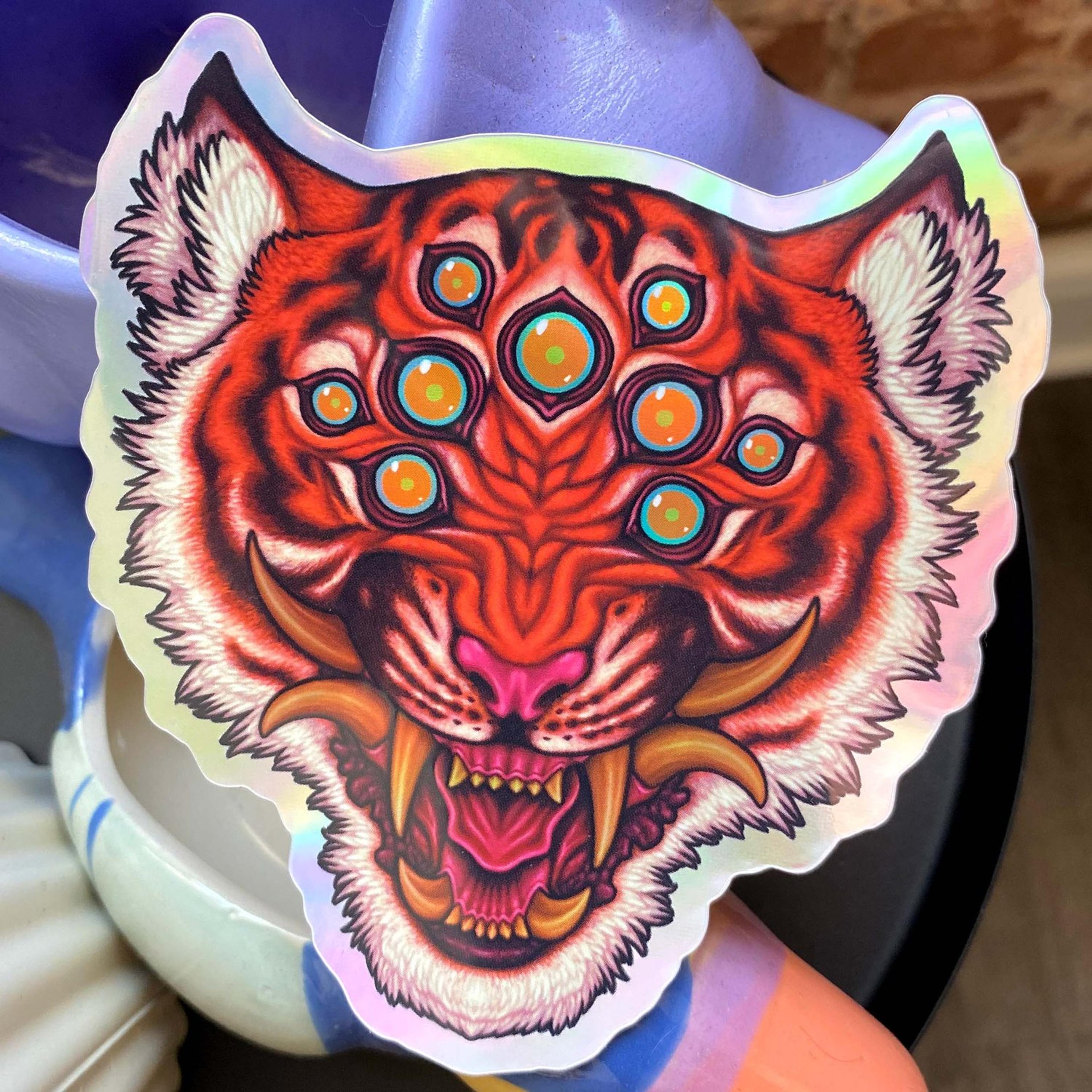 Many Eyed Tiger Holographic Sticker