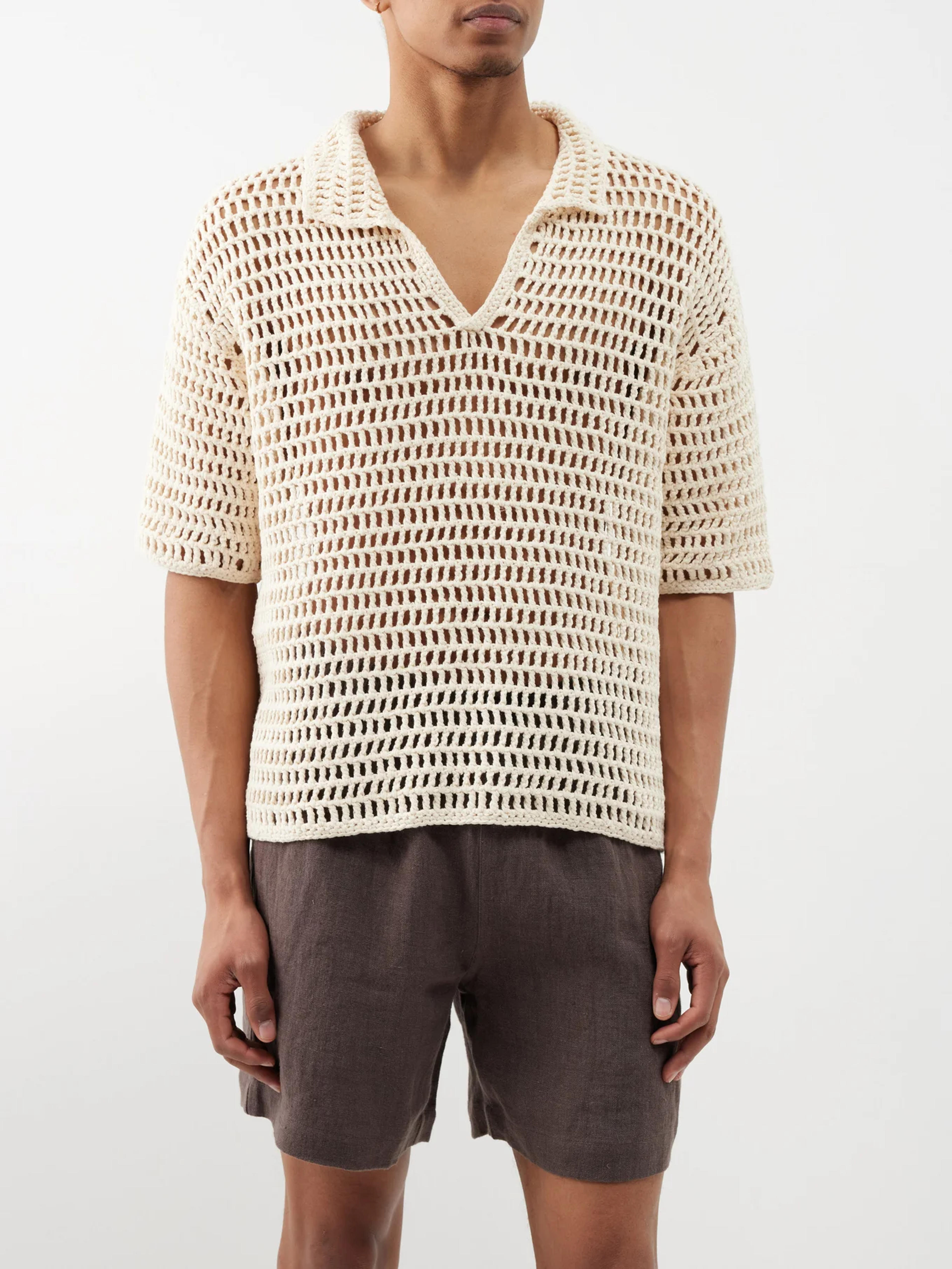 Cotton-blend crocheted shirt | Commas