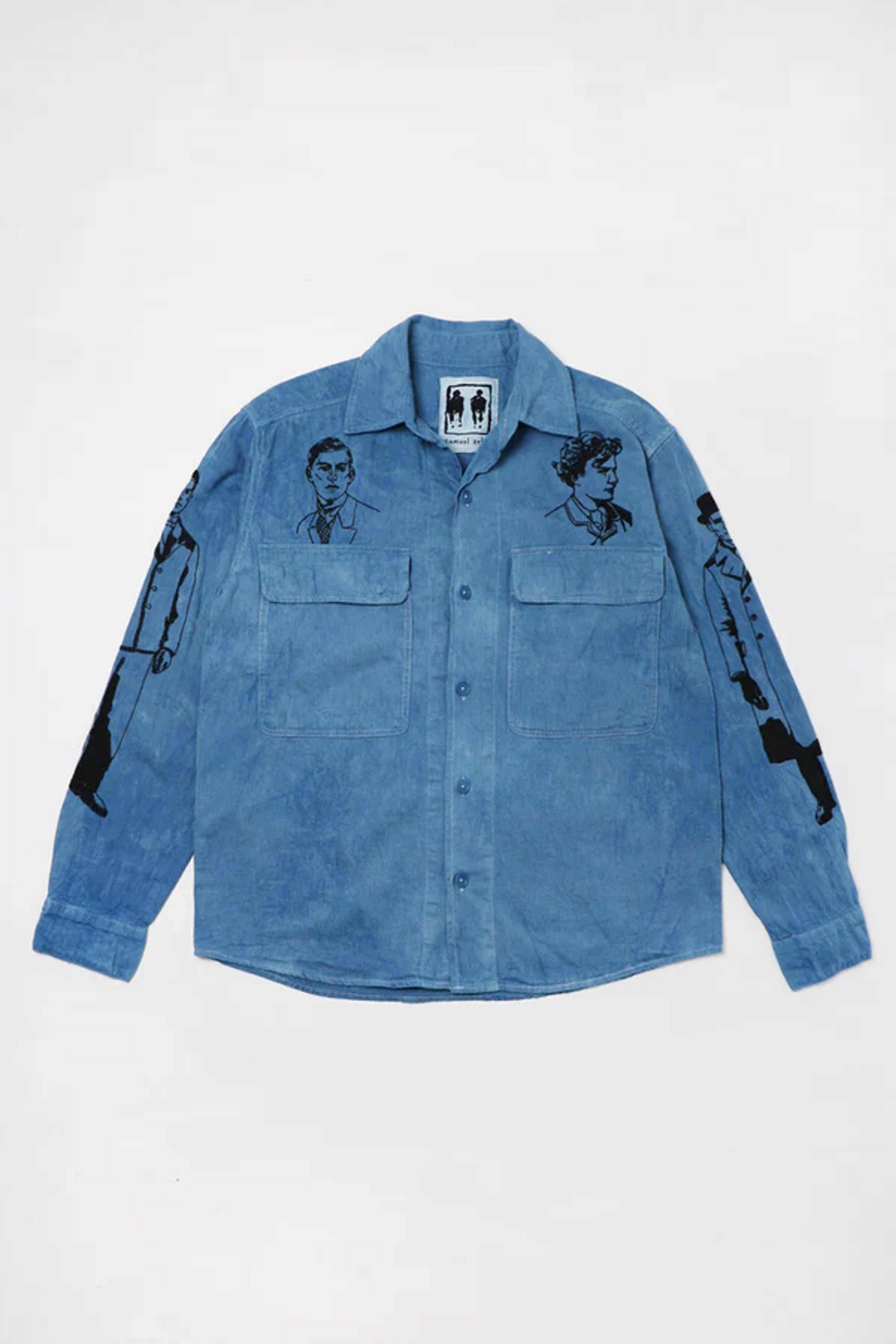 Samuel Zelig Embroidered Long Sleeve Portrait Shirt | Indigo Dye - Canoe Club