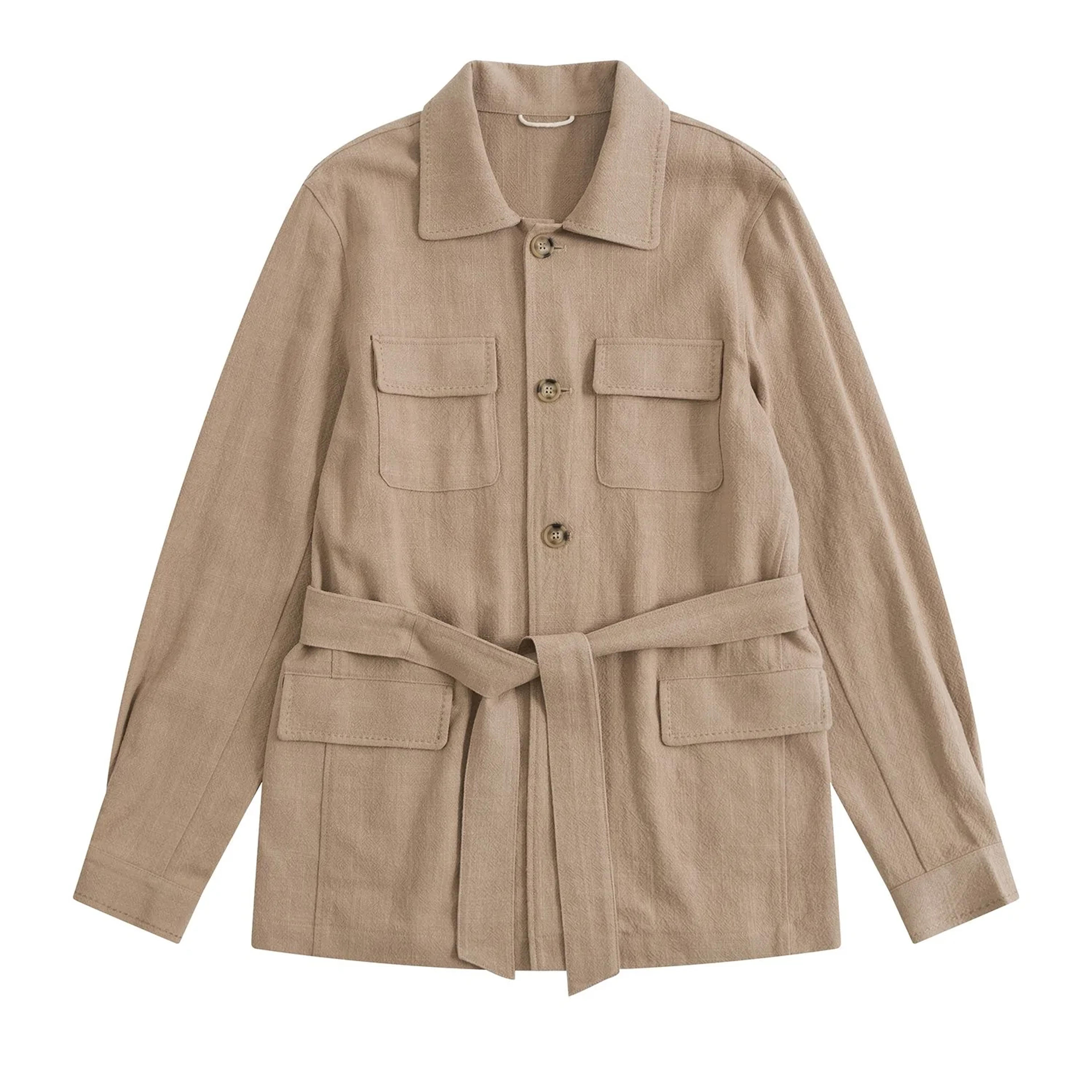 Beige Indian Textured Linen RAKISH Belted Safari Jacket – Craftsman Clothing Ltd.