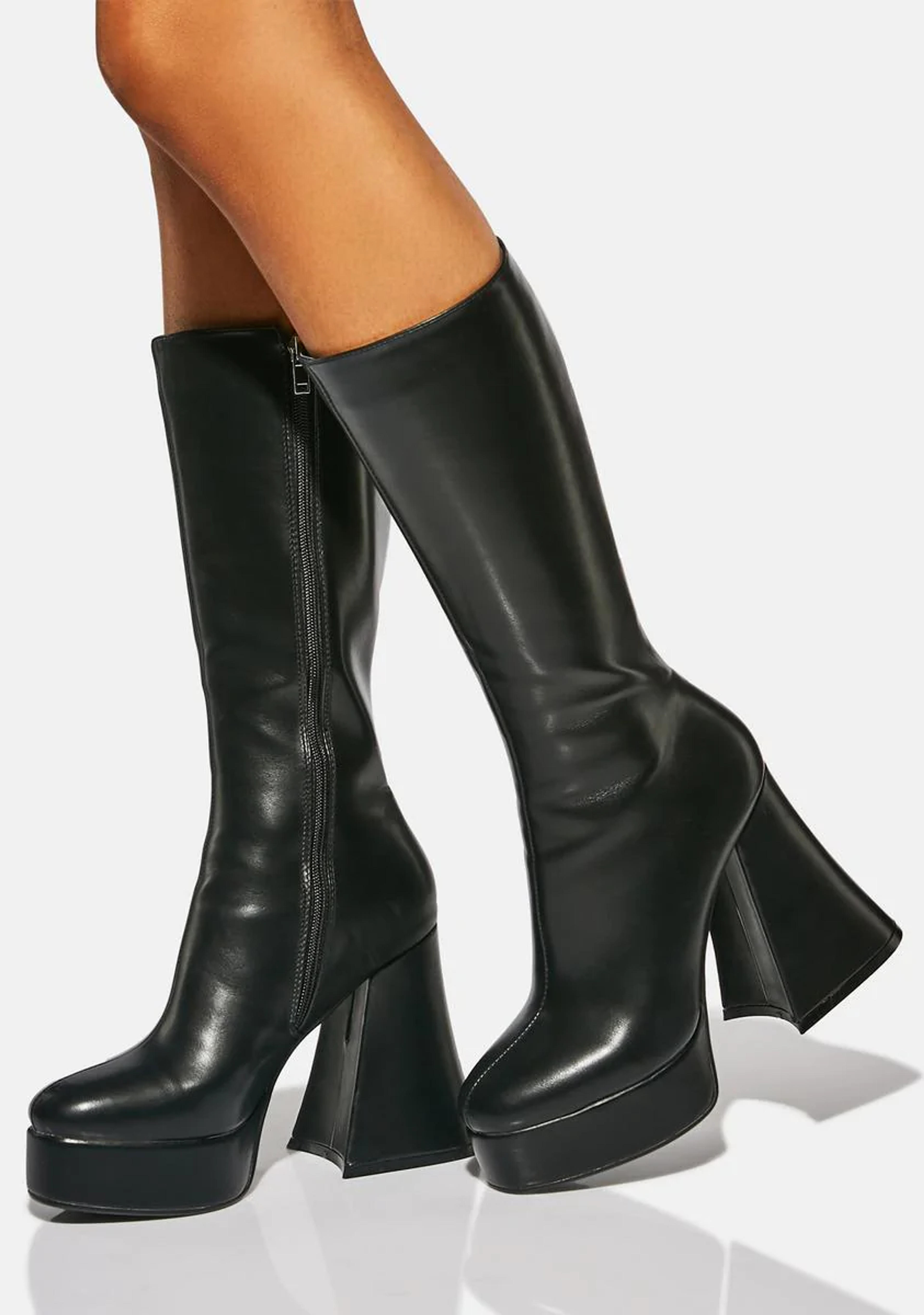 Lamoda Vegan Leather Zip Up Boots - Black – Dolls Kill