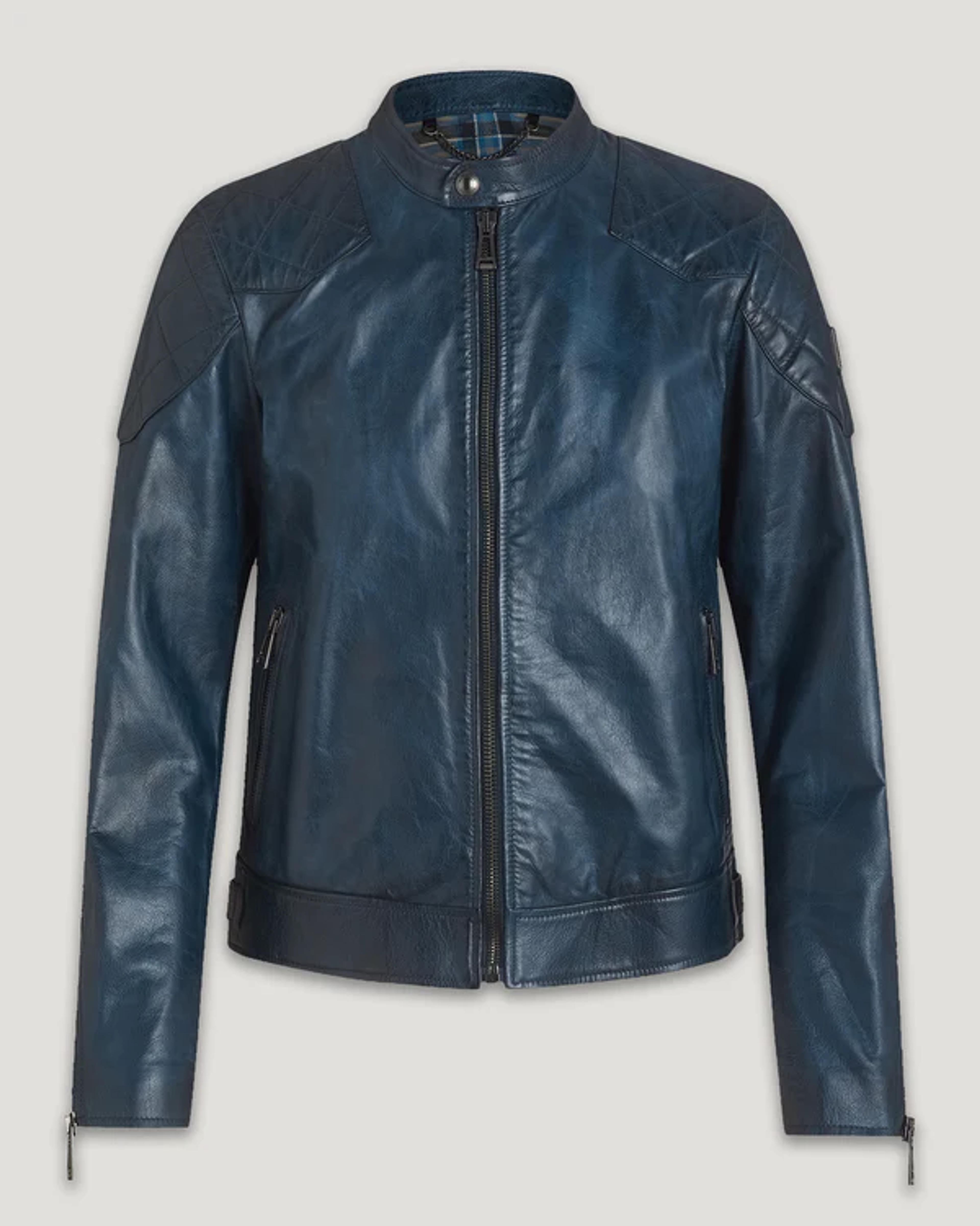 Men's Hand Waxed Leather Outlaw Jacket in Insignia Blue | Belstaff US