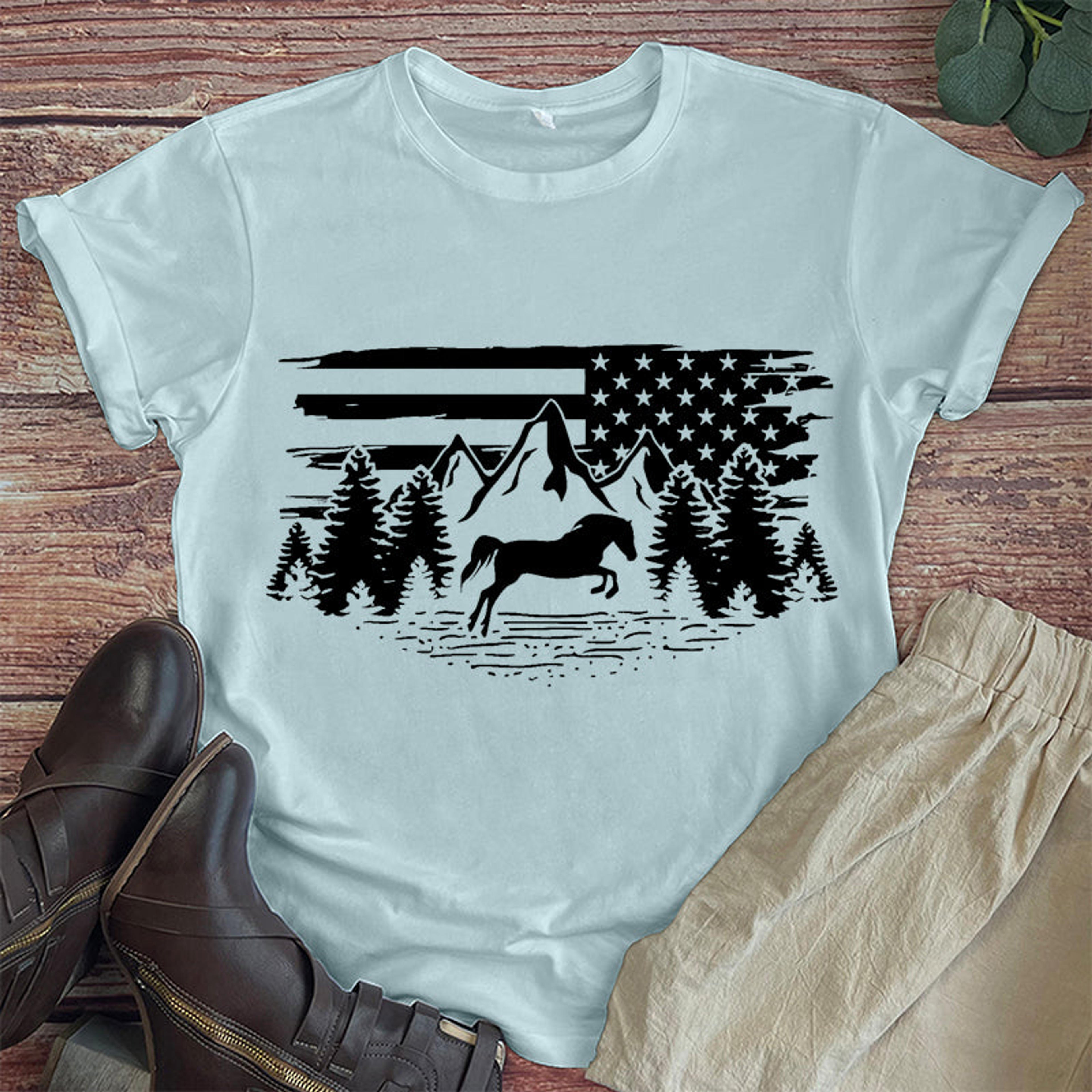customoving® Mountain scene Horse Flag T Shirt