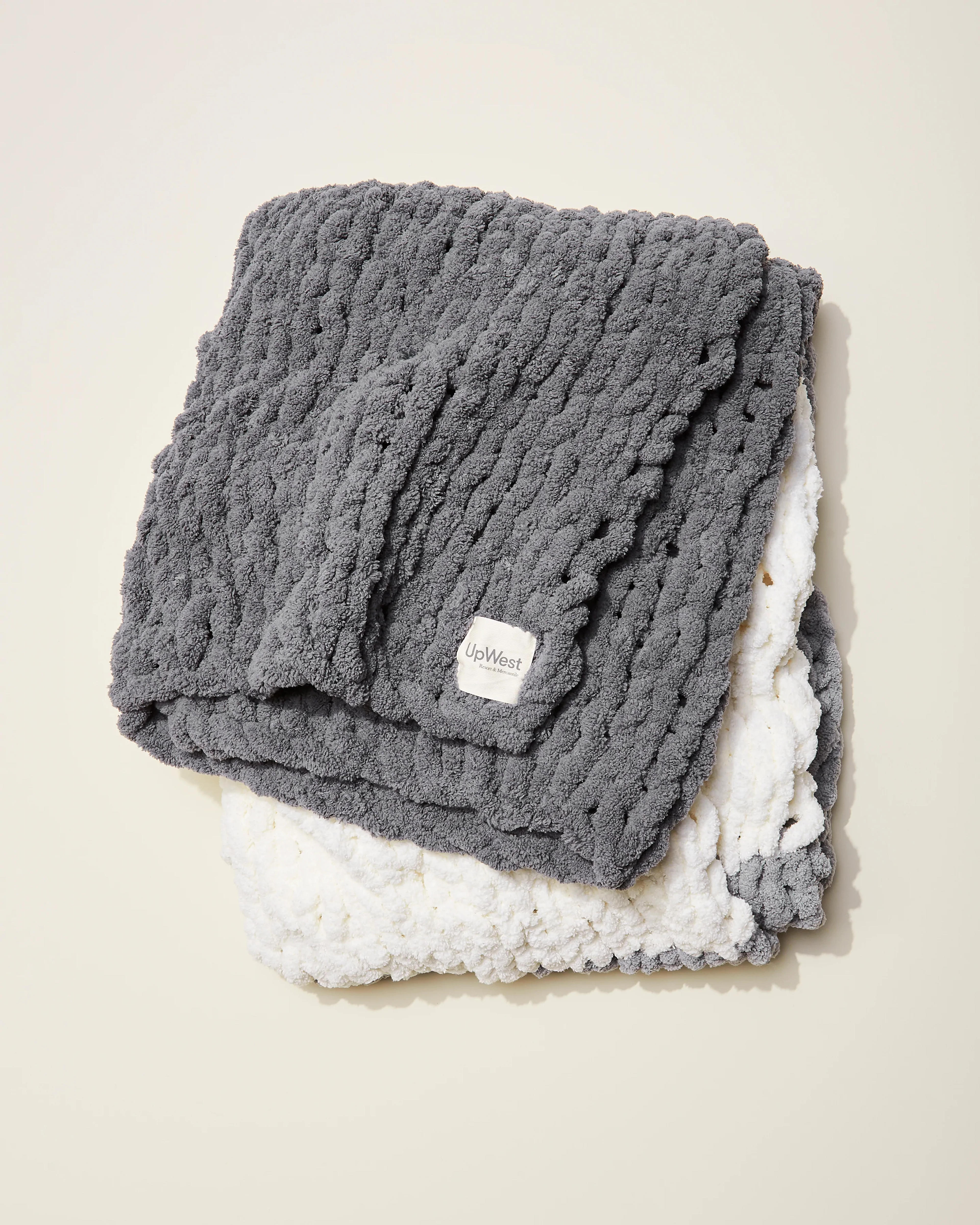Handknit Colorblock Chenille Throw - GREY COLORBLOCK / ONE SIZE