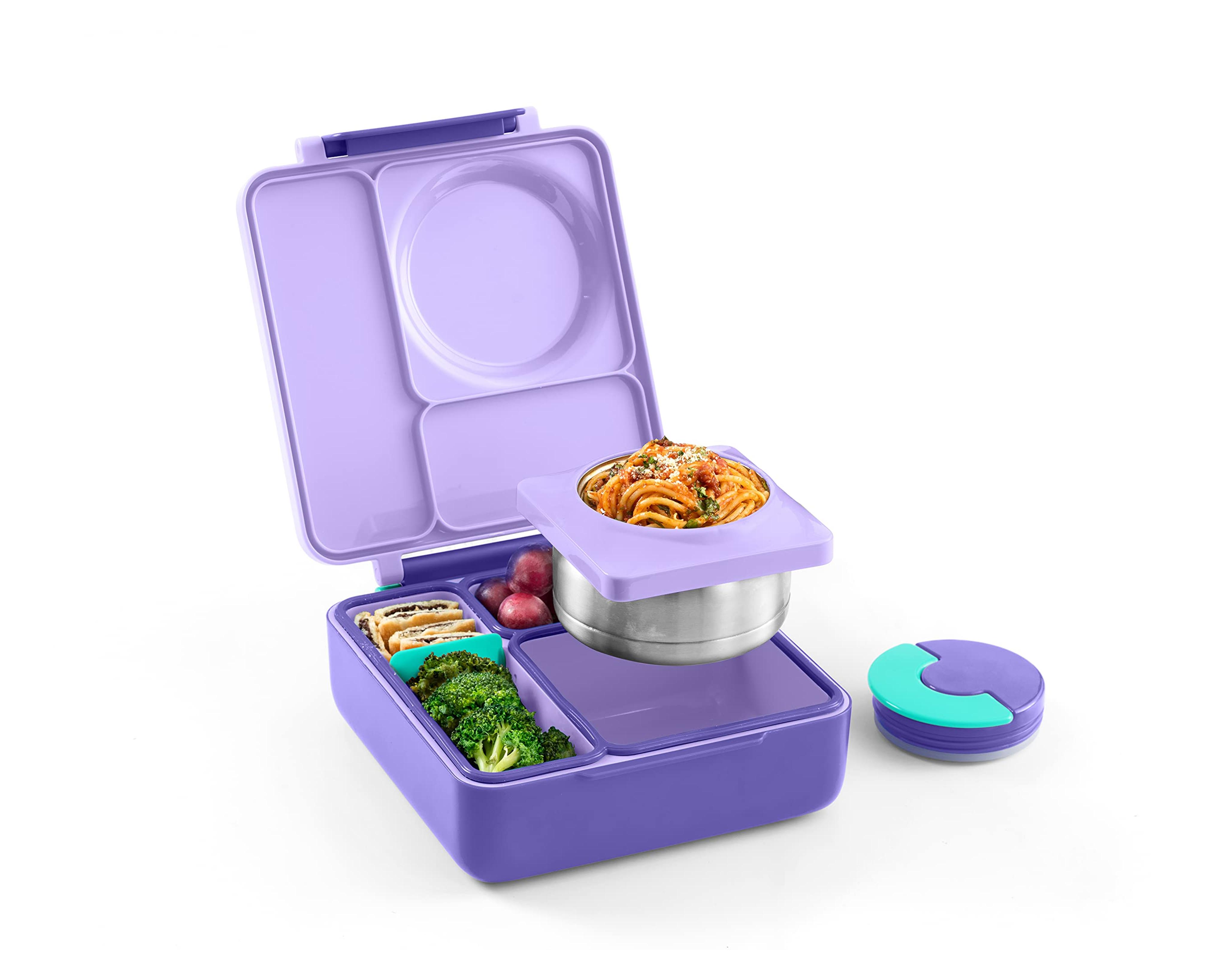 OmieBox Bento Box for Kids - Insulated Bento Lunch Box with Leak Proof Thermos Food Jar - 3 Compartments, Two Temperature Zones - (Purple) (Single) (Packaging May Vary)