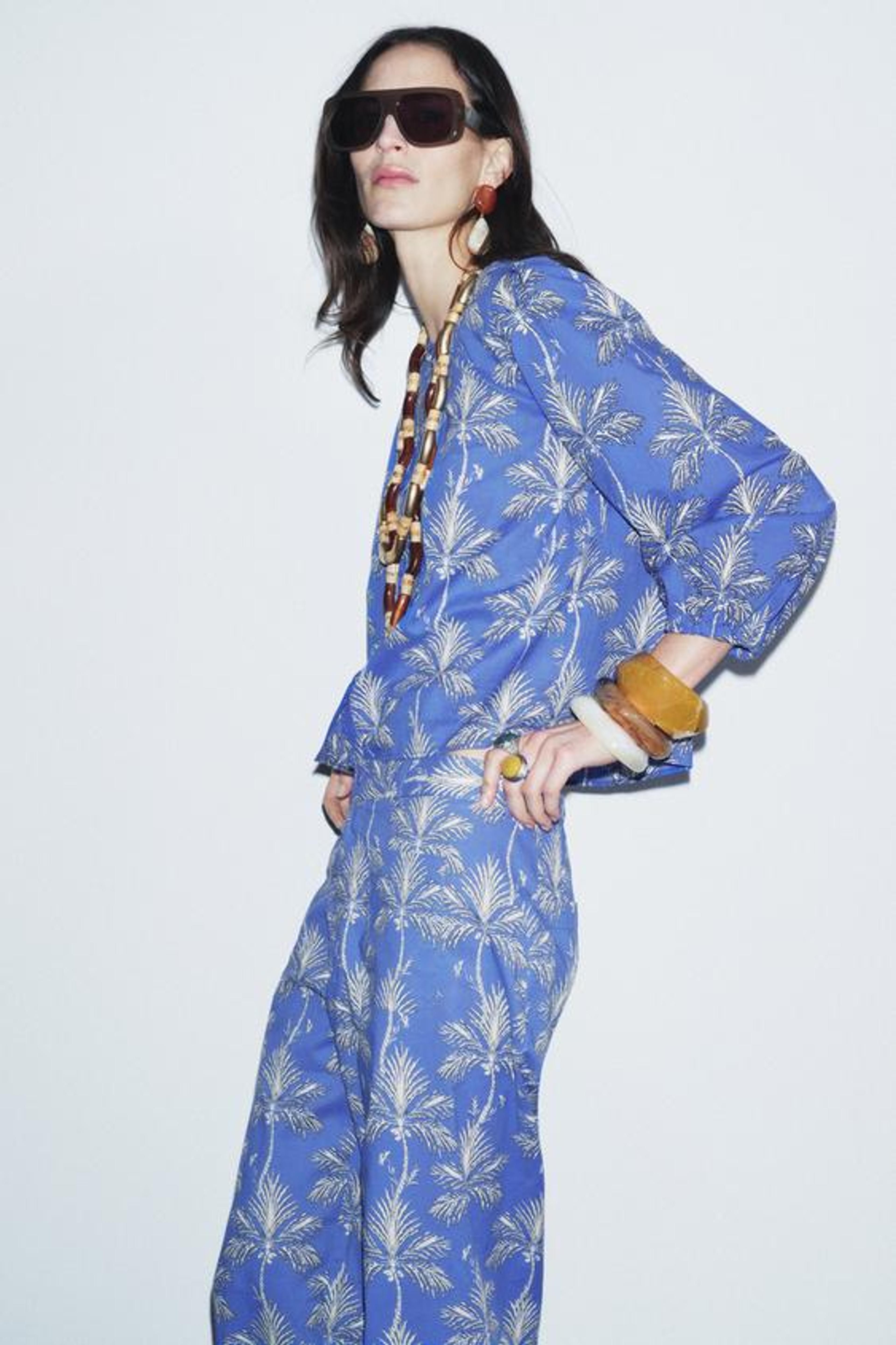 ZW COLLECTION PRINTED PANTS - Blue | ZARA United States