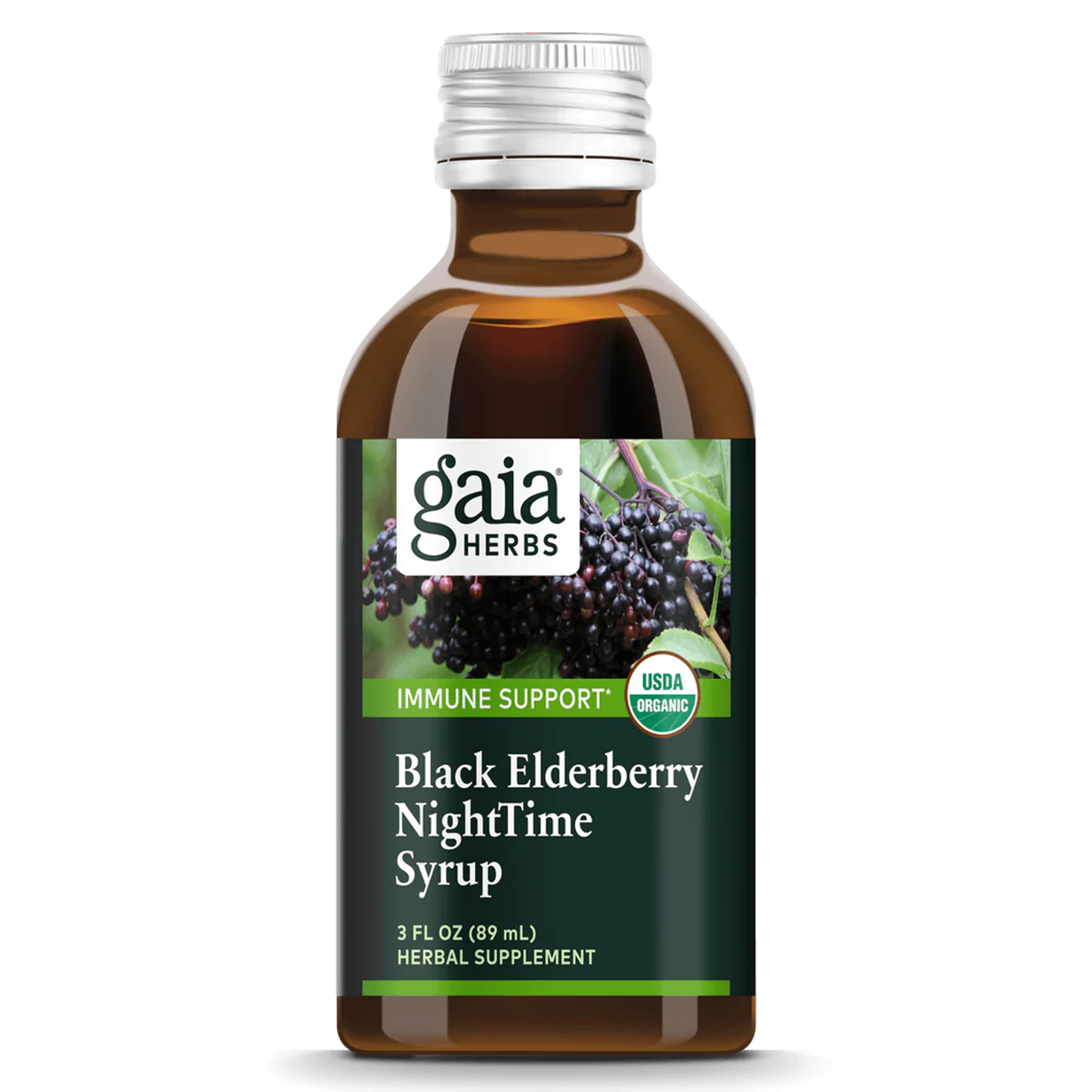 Gaia Herbs Black Elderberry NightTime Syrup for Immune Support || 3 oz