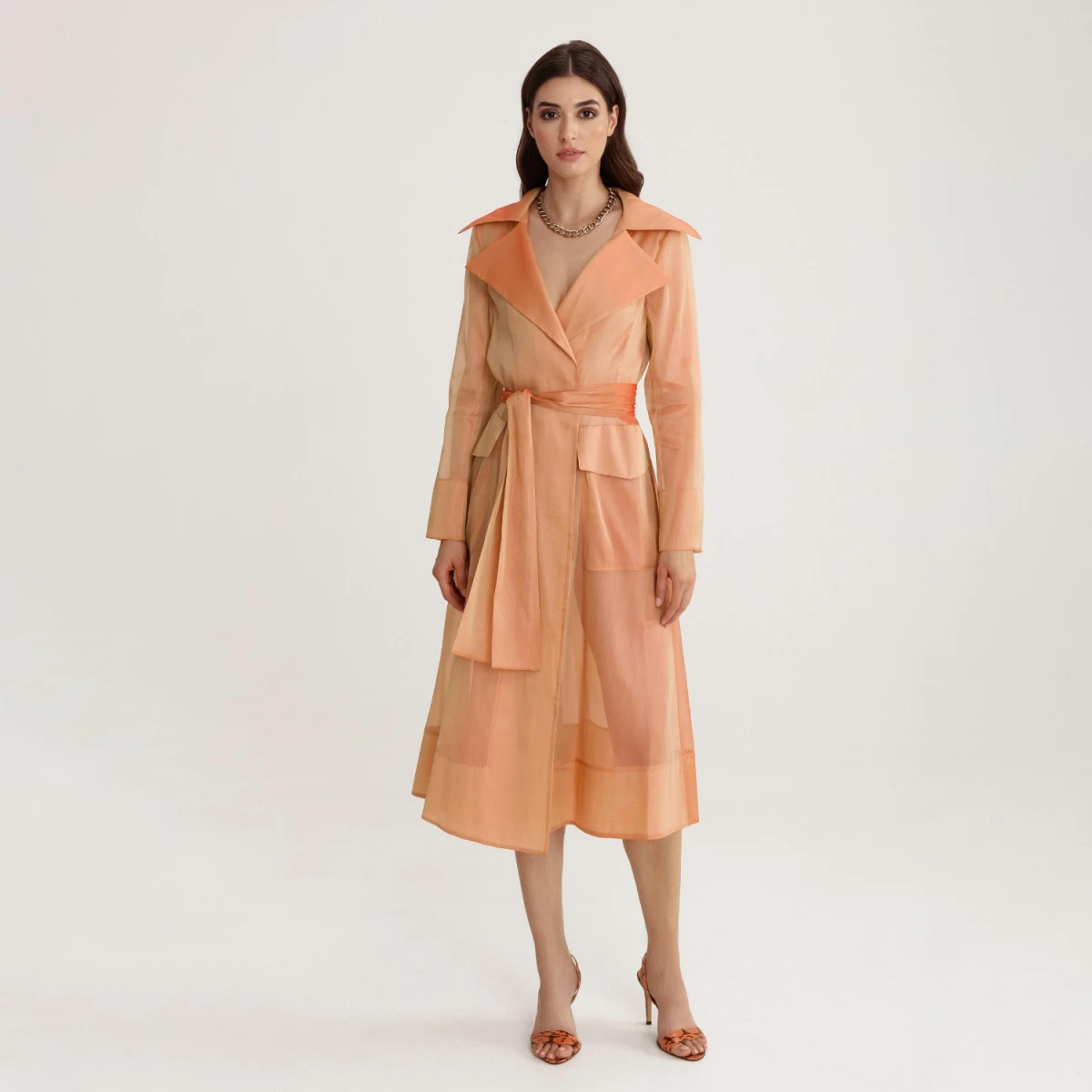 See Through Organza Trench Coat In Orange | LITA COUTURE | Wolf & Badger