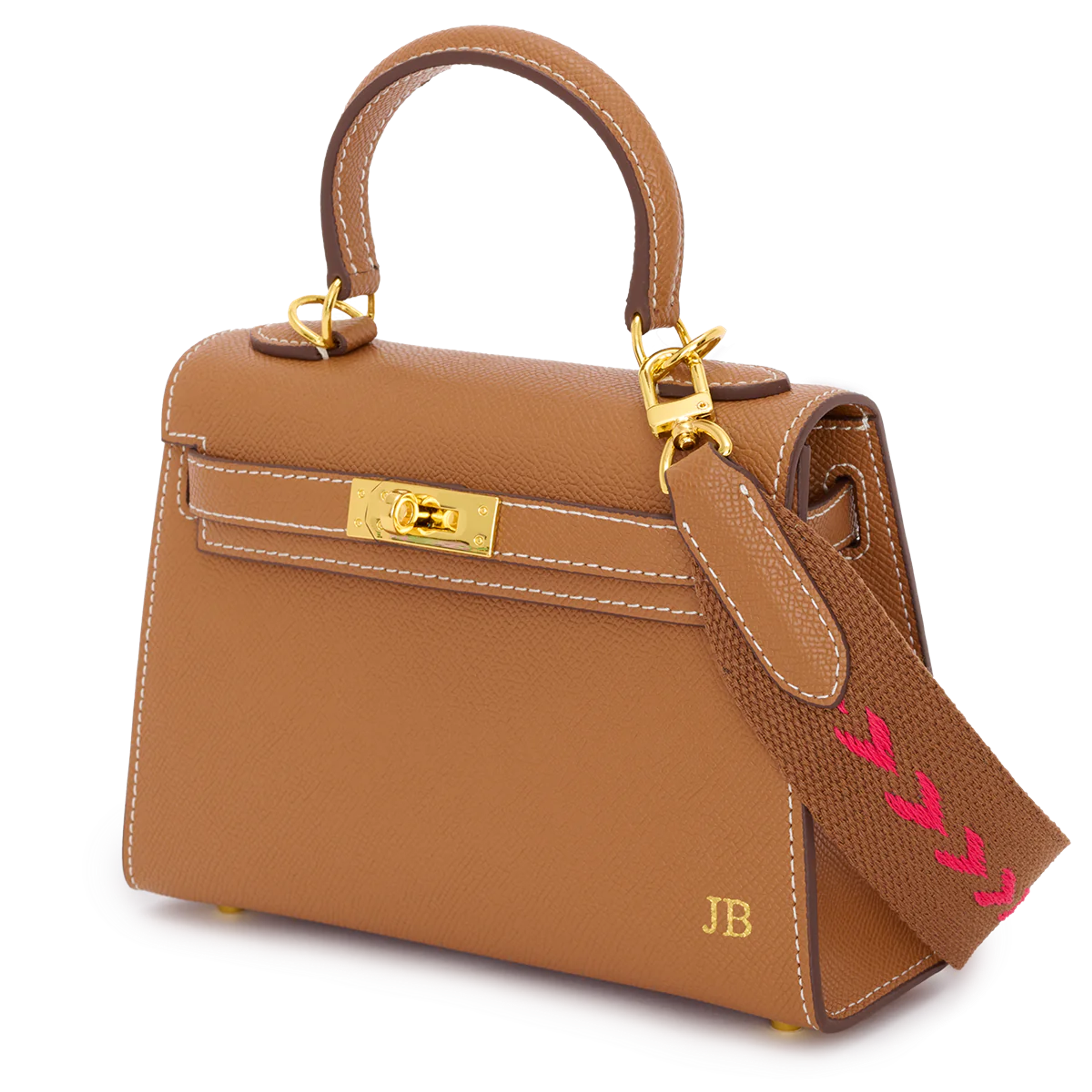 Lily & Bean Hettie Mini Bag - Tan with Initials & fabric Patterned Str