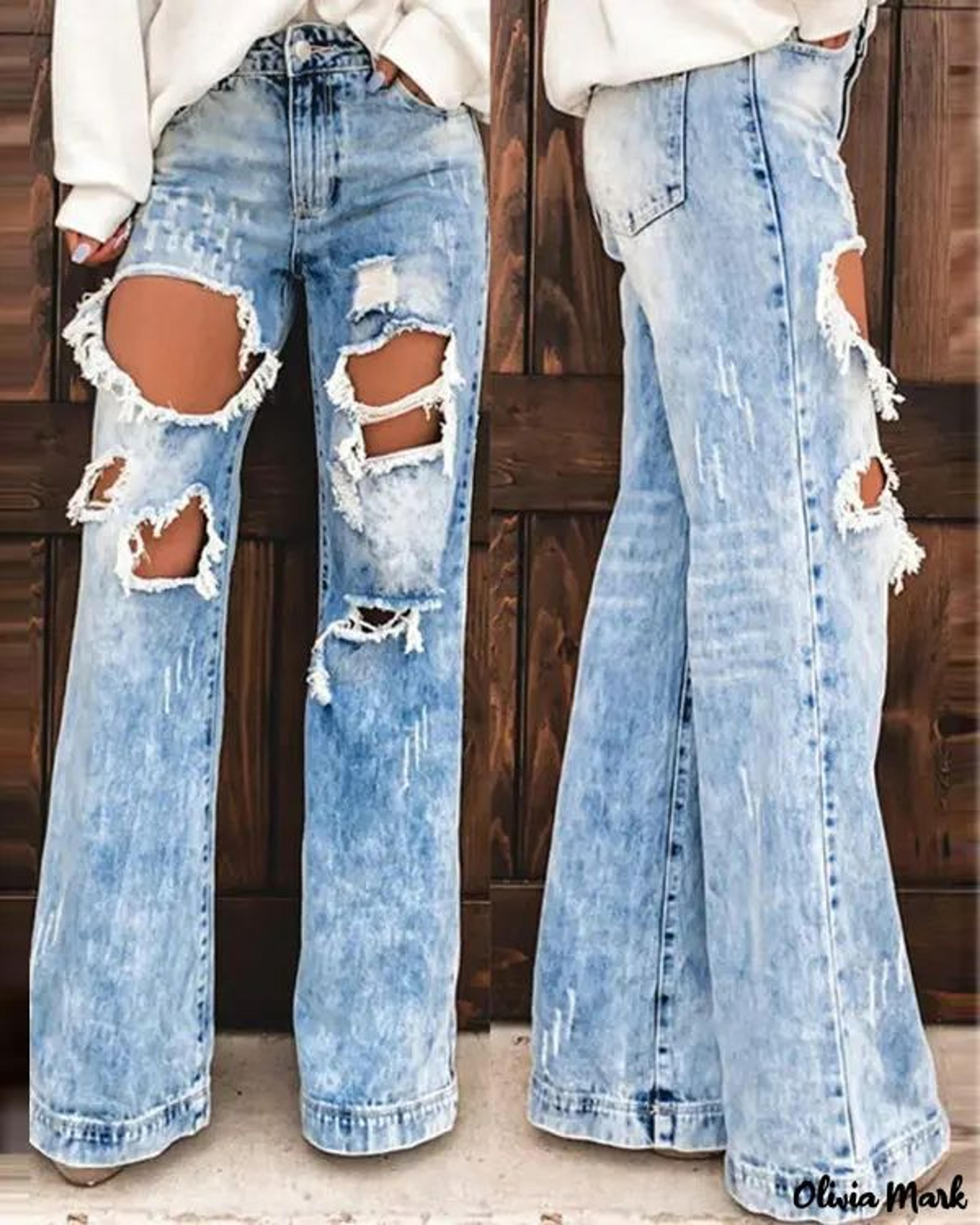 Olivia Mark - Vintage high waisted ripped zip fly jeans - blue / L