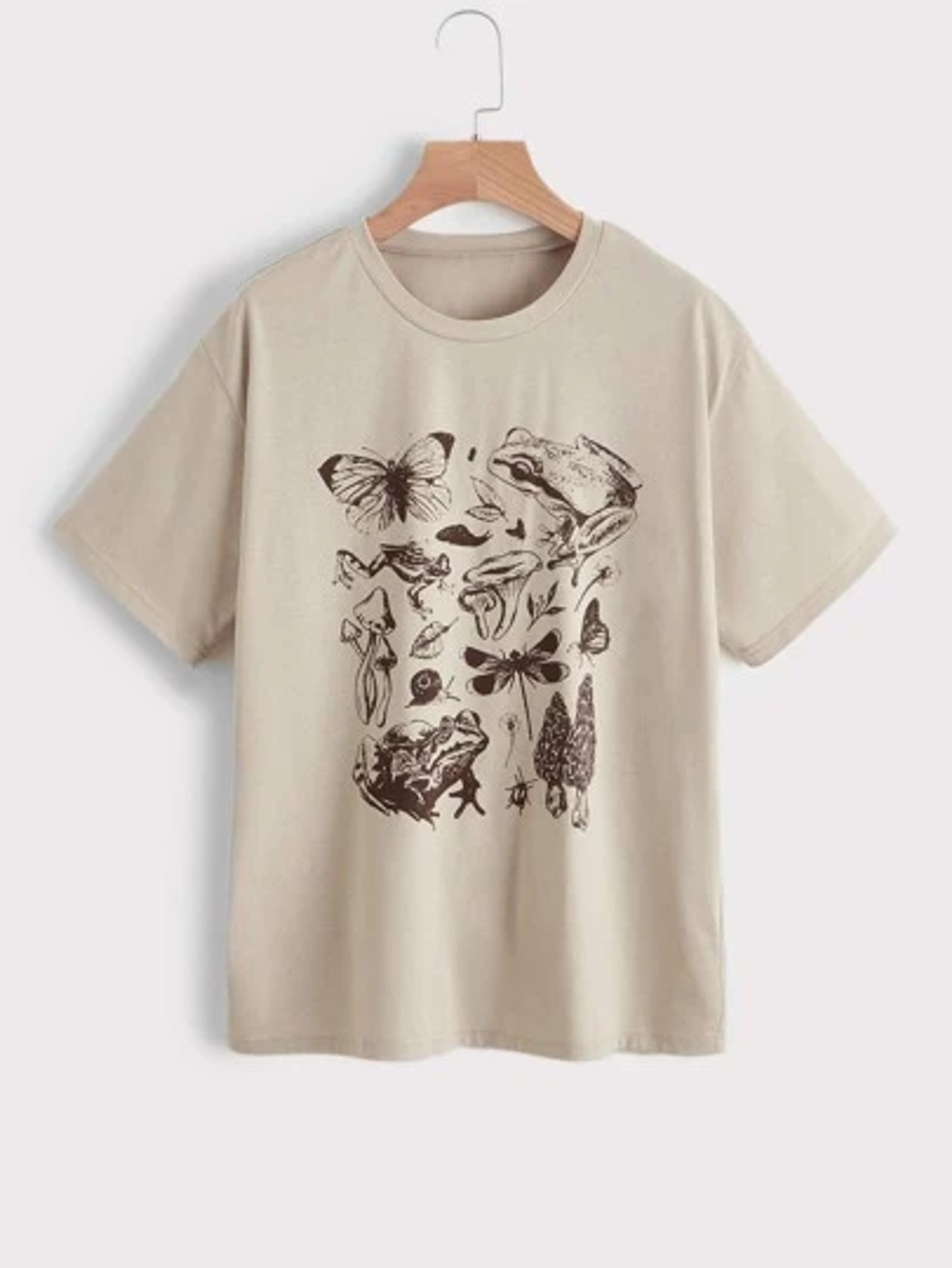 Mushroom And Butterfly Print Short Sleeve Tee