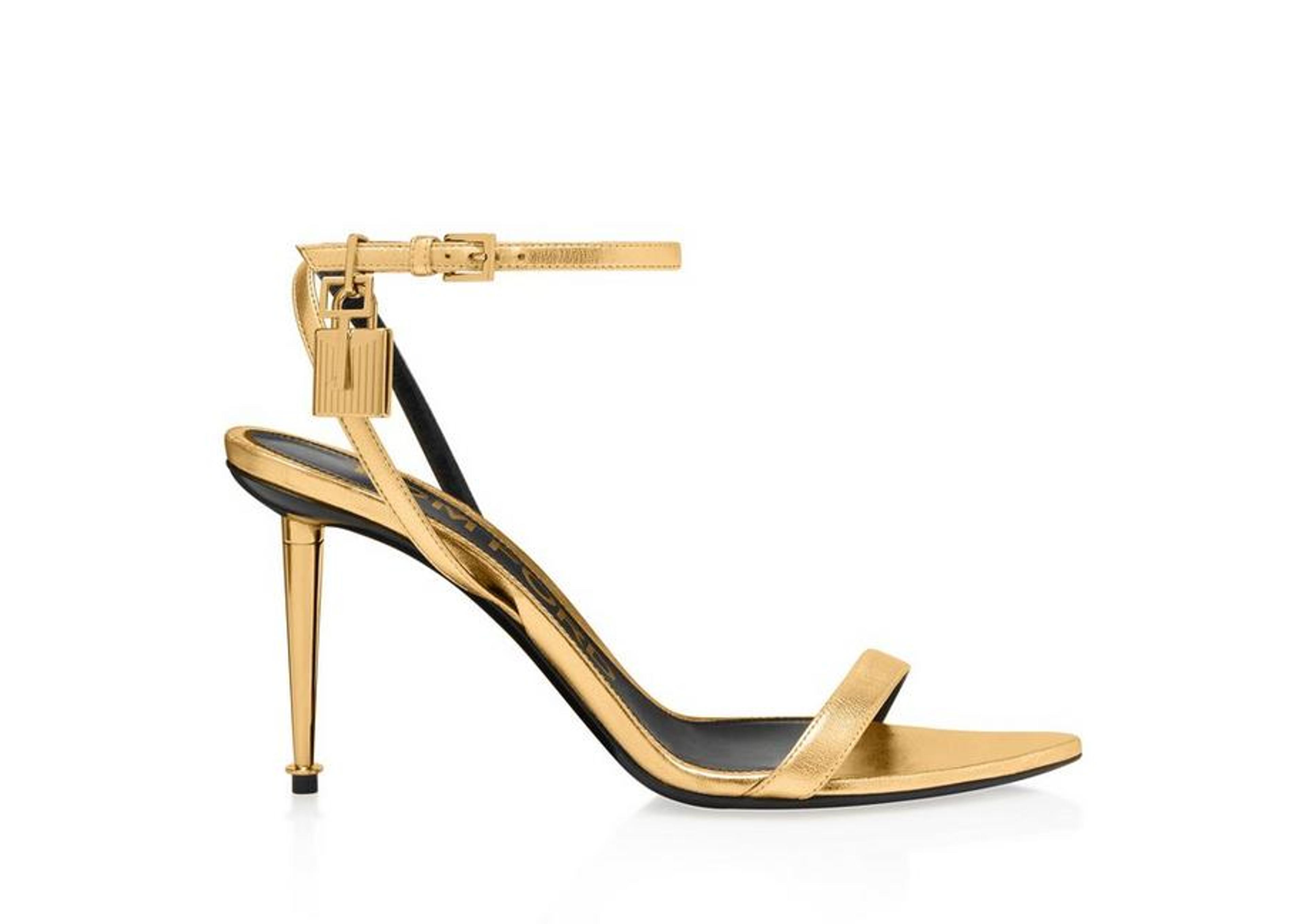 Tom Ford LAMINATED NAPPA LEATHER PADLOCK POINTY NAKED SANDAL 85MM - Women | TomFord.com