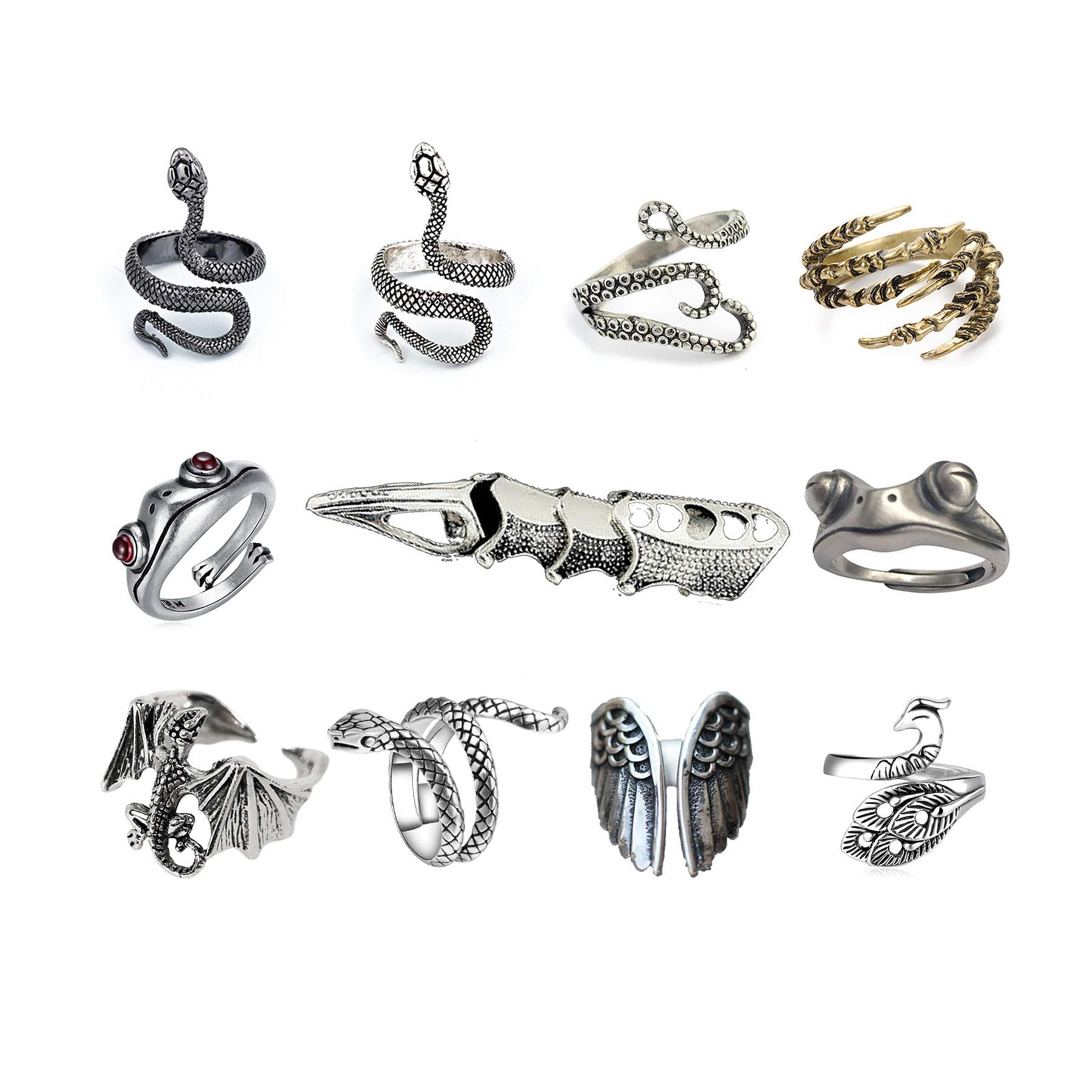 Amazon.com: 11 Pcs Vintage Frog Rings Cute Animal Open Ring Retro Snake Rings Set Full Finger Ring Statement Biker Punk Rings for Women Girls Men (11pcs): Clothing, Shoes & Jewelry